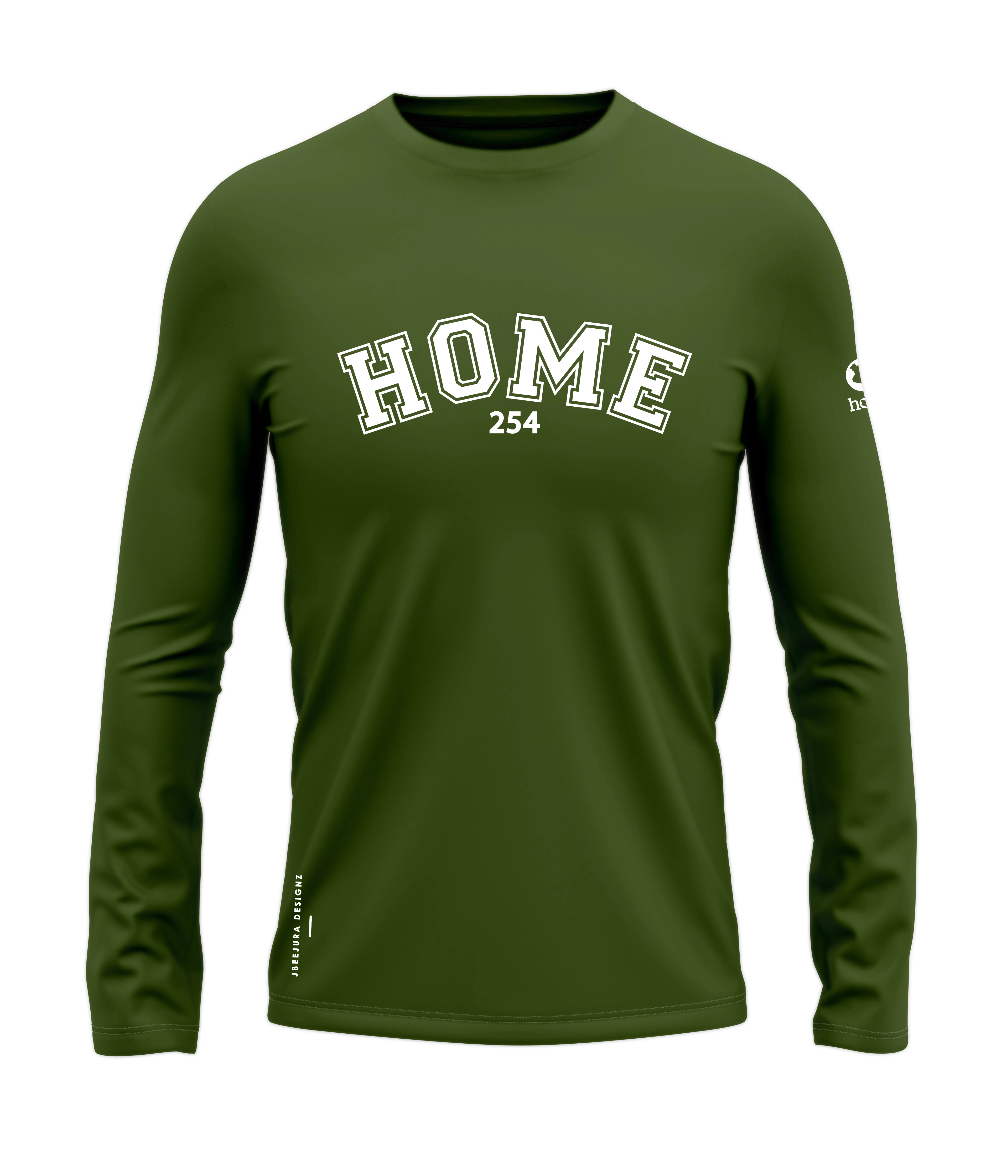 home_254 LONG-SLEEVED JUNGLE GREEN T-SHIRT WITH A WHITE COLLEGE PRINT – COTTON PLUS FABRIC