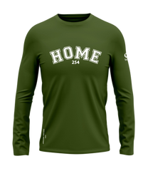 home_254 LONG-SLEEVED JUNGLE GREEN T-SHIRT WITH A WHITE COLLEGE PRINT – COTTON PLUS FABRIC