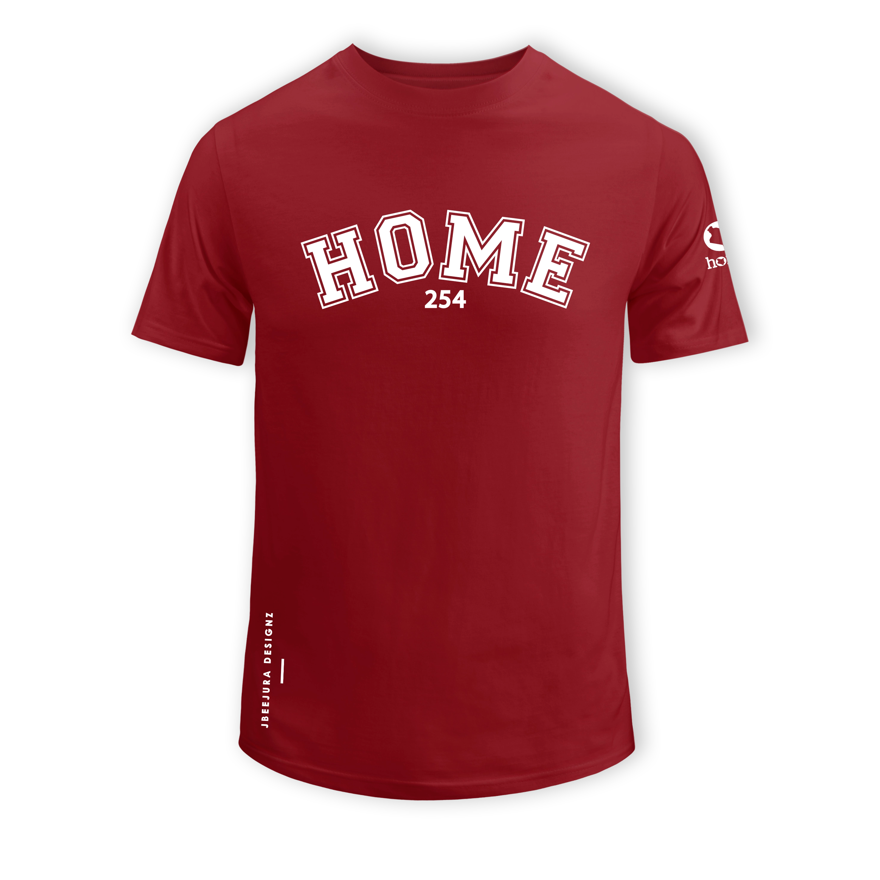 home_254 SHORT-SLEEVED MAROON RED T-SHIRT WITH A WHITE COLLEGE PRINT – COTTON PLUS FABRIC