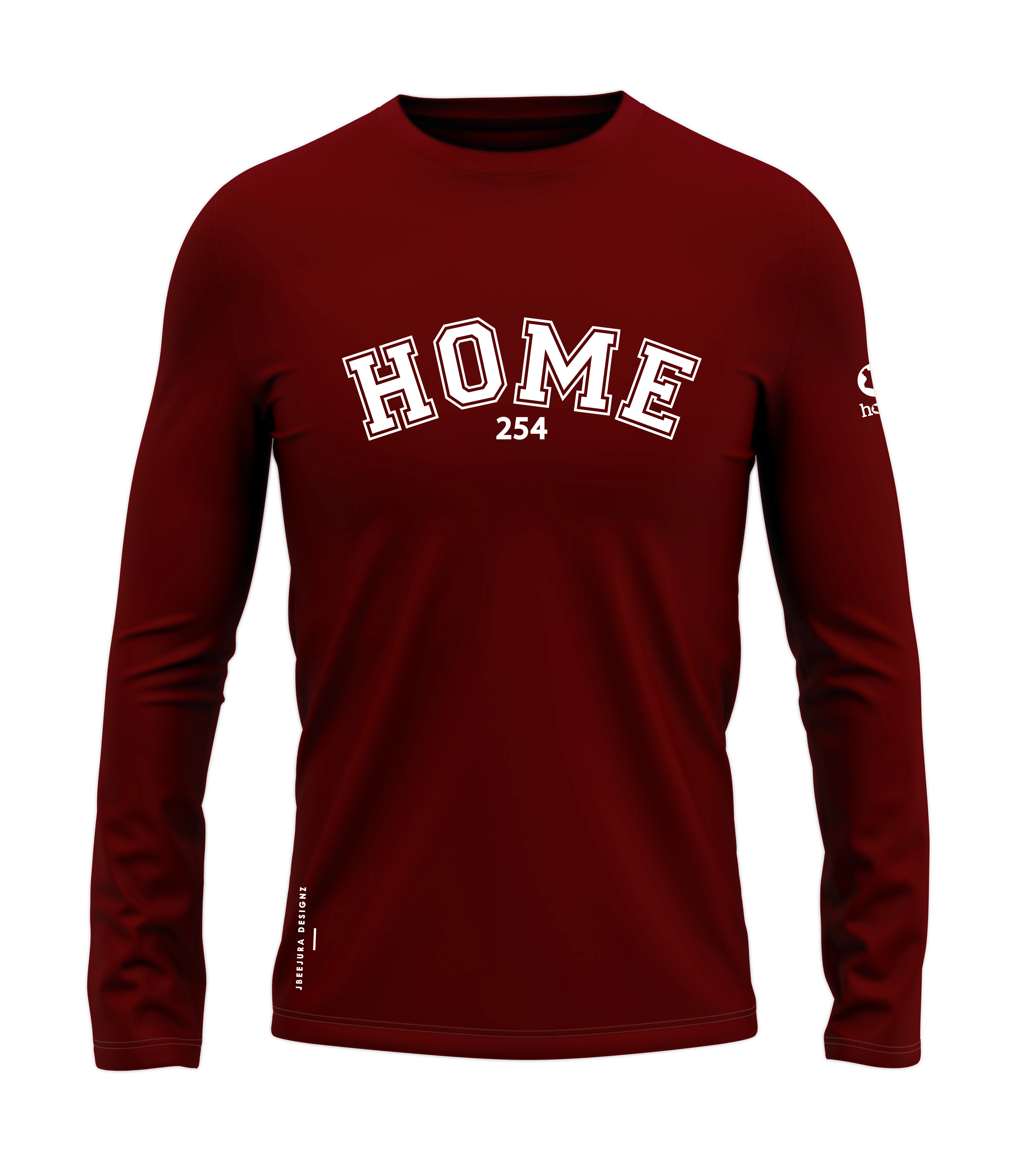 home_254 LONG-SLEEVED MAROON RED T-SHIRT WITH A WHITE COLLEGE PRINT – COTTON PLUS FABRIC