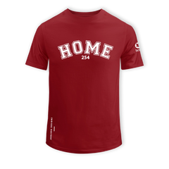 home_254 SHORT-SLEEVED MAROON RED T-SHIRT WITH A WHITE COLLEGE PRINT – COTTON PLUS FABRIC