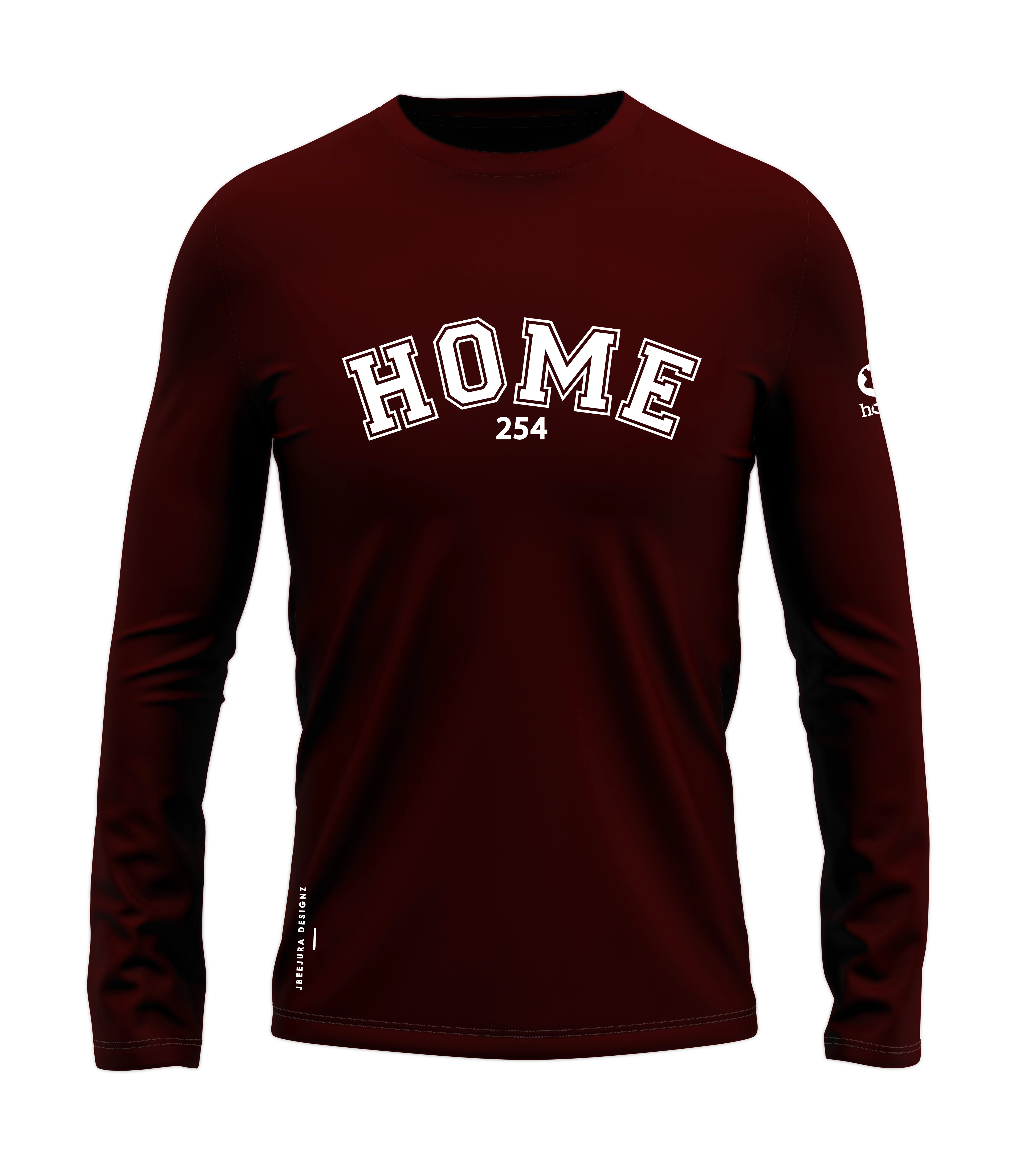 home_254 LONG-SLEEVED MAROON T-SHIRT WITH A WHITE COLLEGE PRINT – COTTON PLUS FABRIC