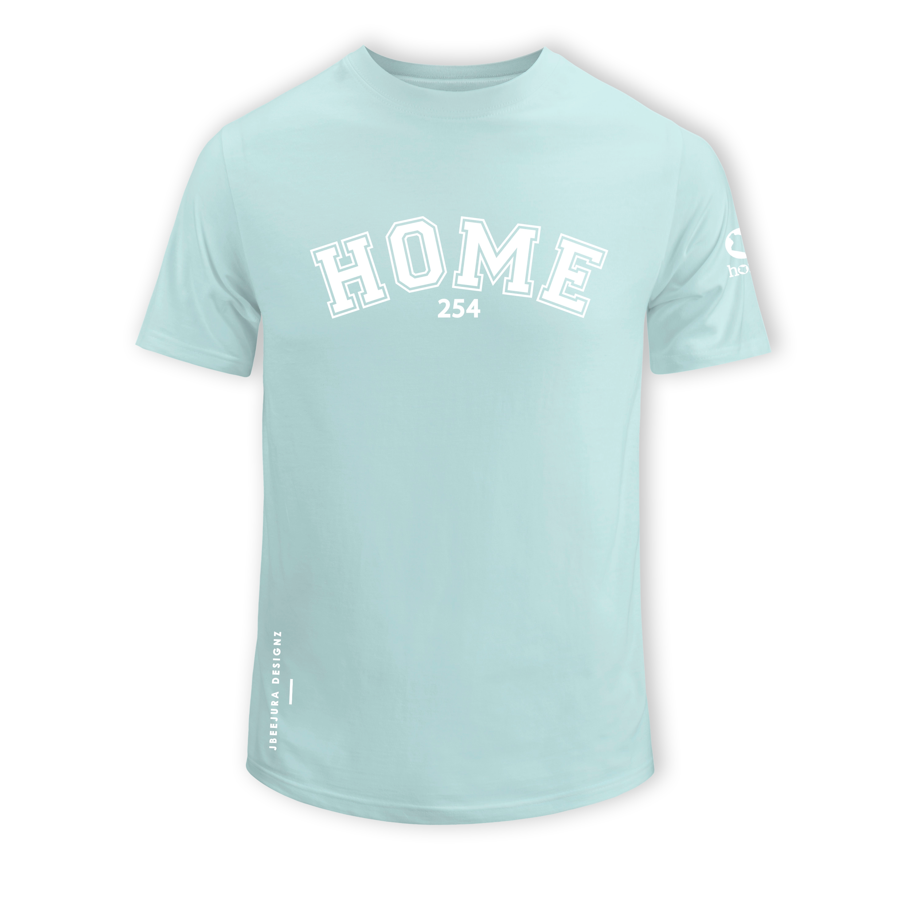 home_254 SHORT-SLEEVED MISTY BLUE T-SHIRT WITH A WHITE COLLEGE PRINT – COTTON PLUS FABRIC