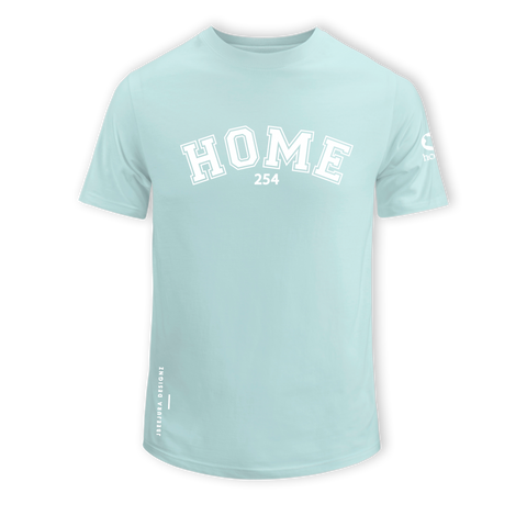 home_254 SHORT-SLEEVED MISTY BLUE T-SHIRT WITH A WHITE COLLEGE PRINT – COTTON PLUS FABRIC