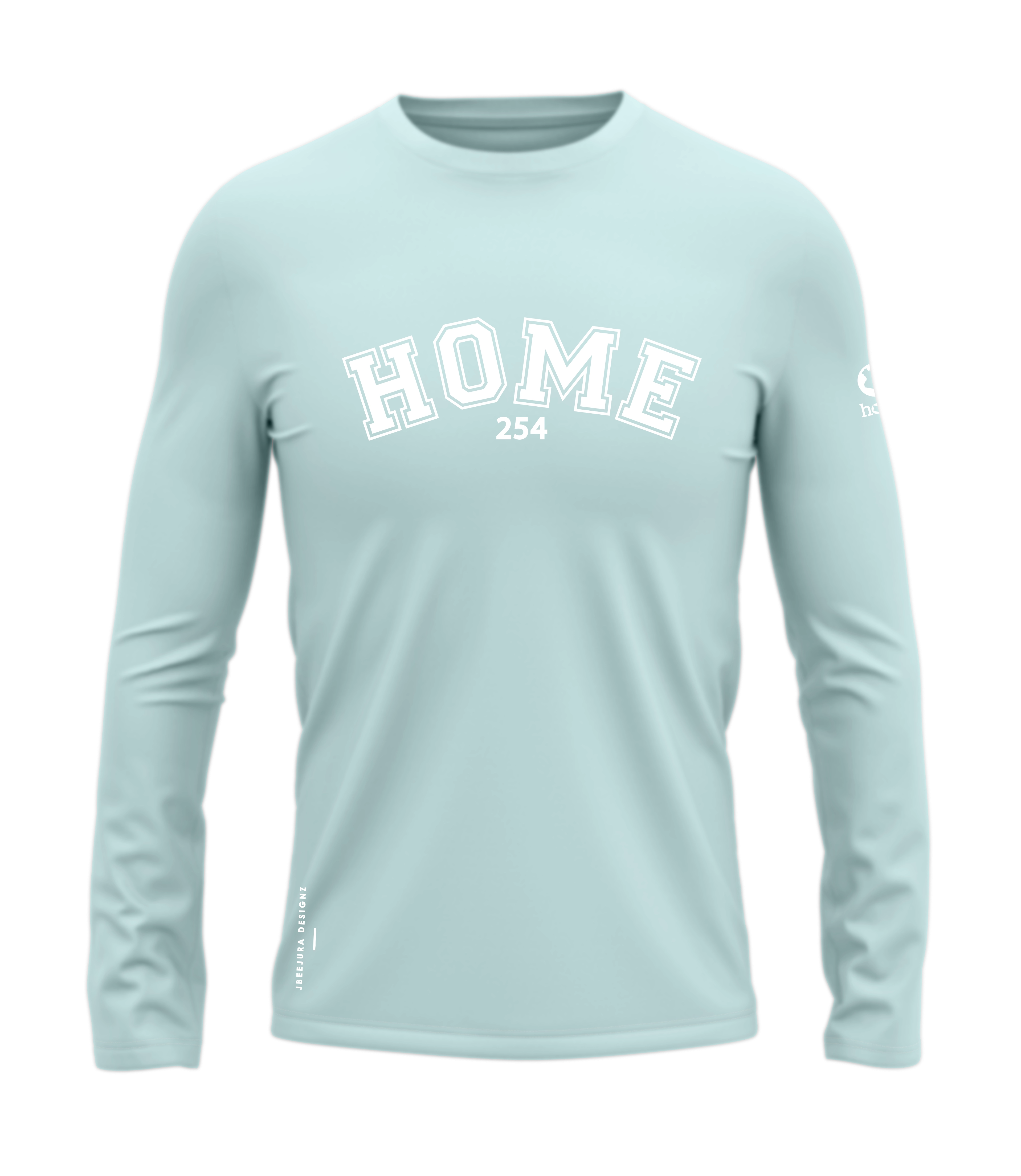 home_254 LONG-SLEEVED MISTY BLUE T-SHIRT WITH A WHITE COLLEGE PRINT – COTTON PLUS FABRIC
