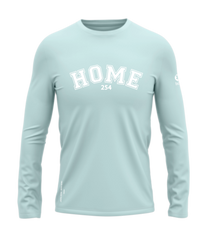 home_254 LONG-SLEEVED MISTY BLUE T-SHIRT WITH A WHITE COLLEGE PRINT – COTTON PLUS FABRIC