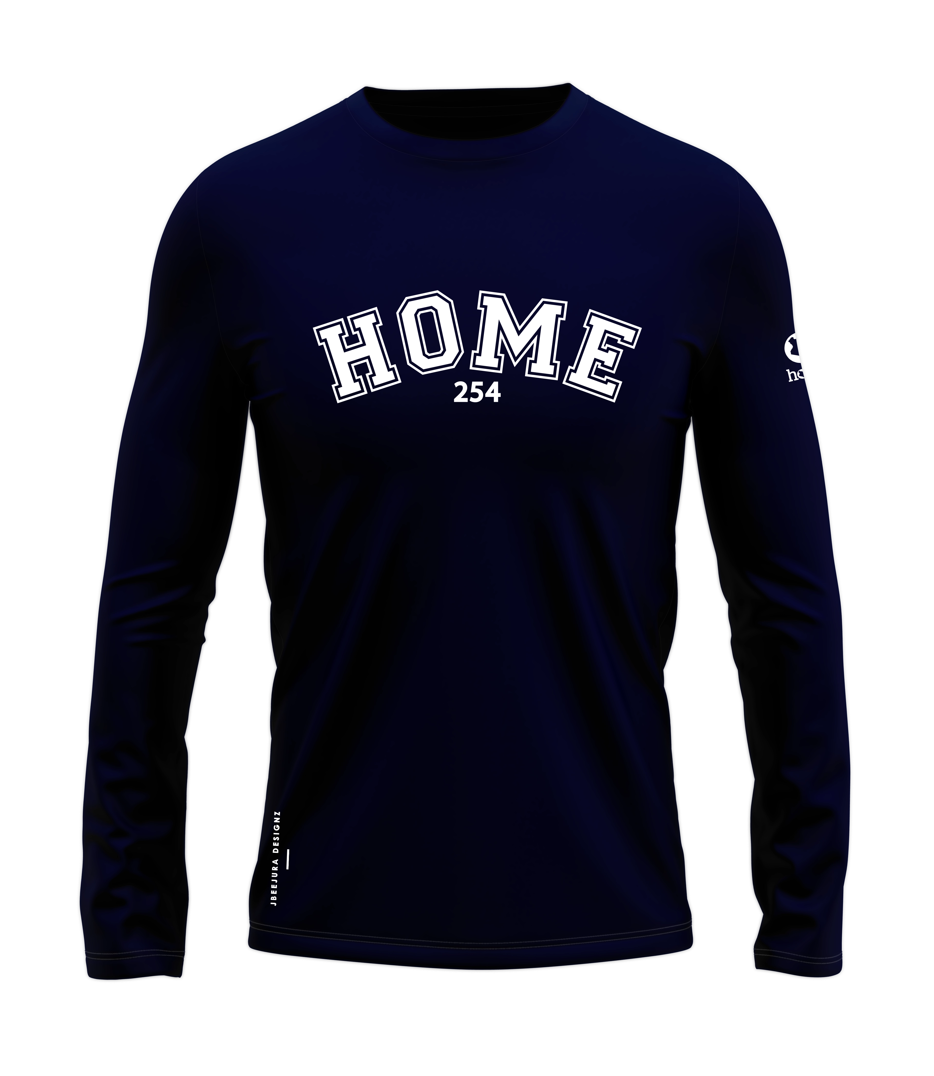 home_254 LONG-SLEEVED NAVY-BLUE T-SHIRT WITH A WHITE COLLEGE PRINT – COTTON PLUS FABRIC
