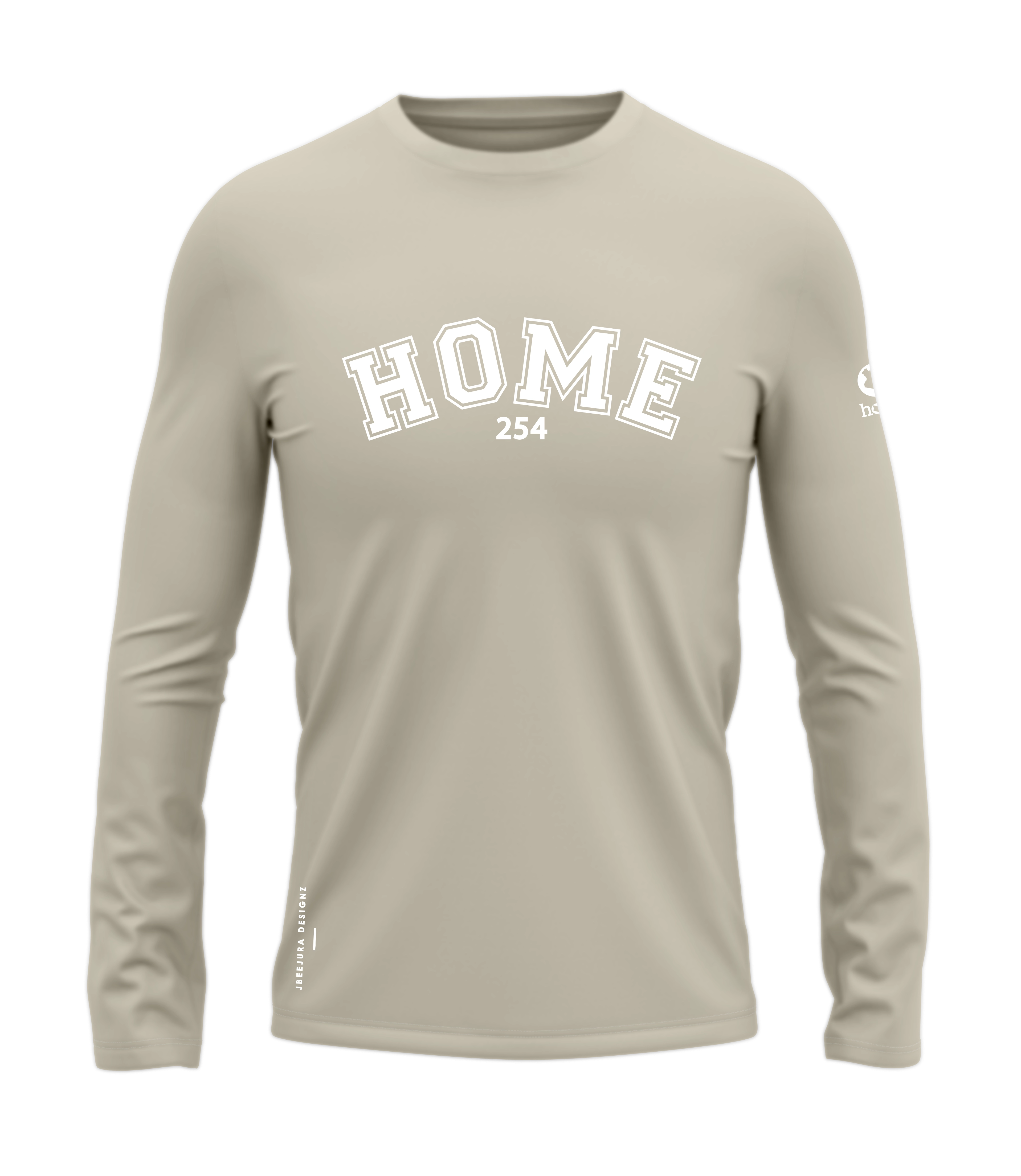 home_254 LONG-SLEEVED NUDE T-SHIRT WITH A WHITE COLLEGE PRINT – COTTON PLUS FABRIC