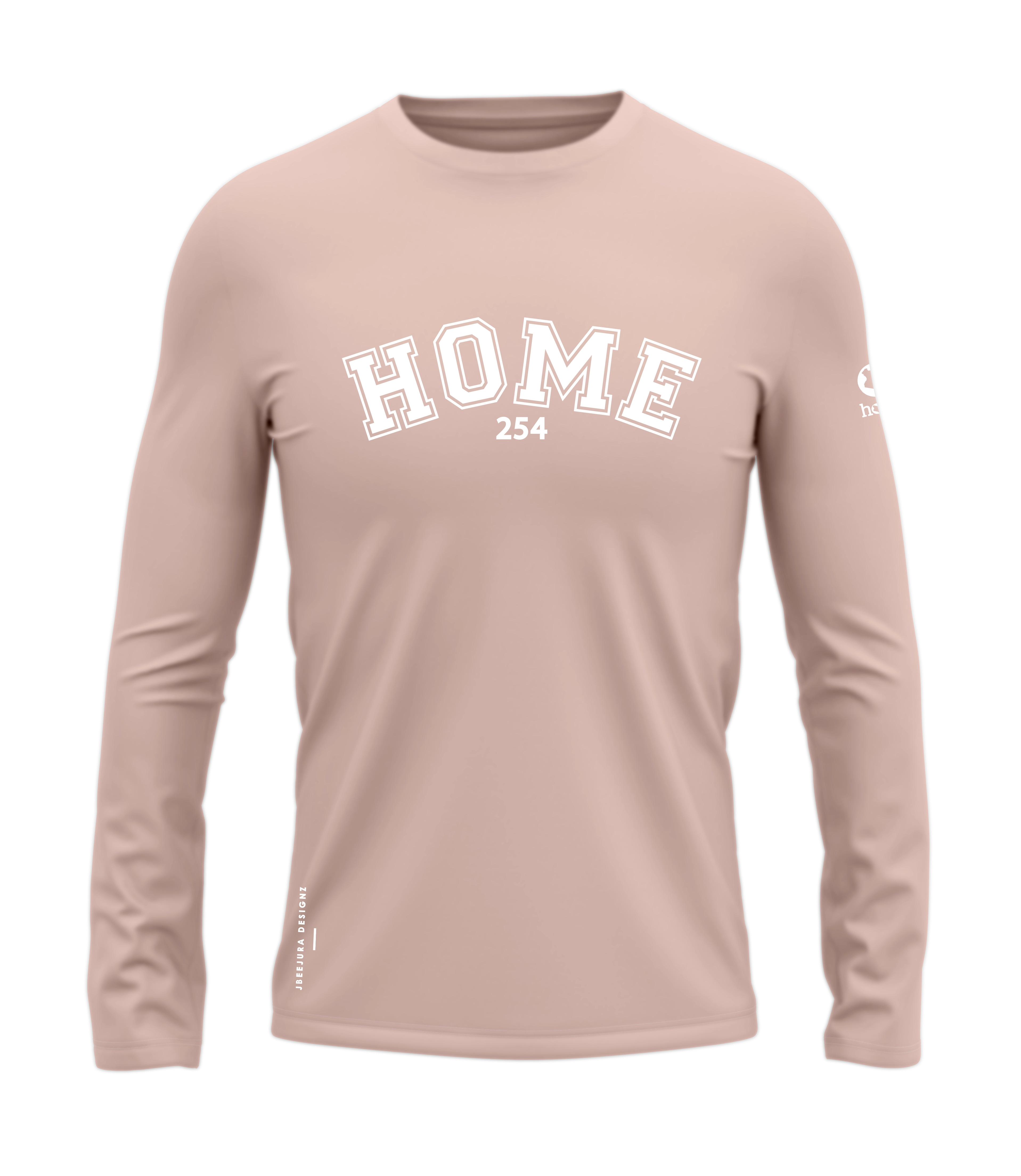 home_254 LONG-SLEEVED PEACH T-SHIRT WITH A WHITE COLLEGE PRINT – COTTON PLUS FABRIC