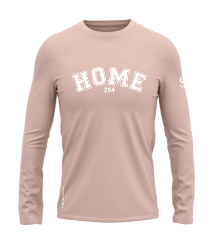 home_254 LONG-SLEEVED PEACH T-SHIRT WITH A WHITE COLLEGE PRINT – COTTON PLUS FABRIC