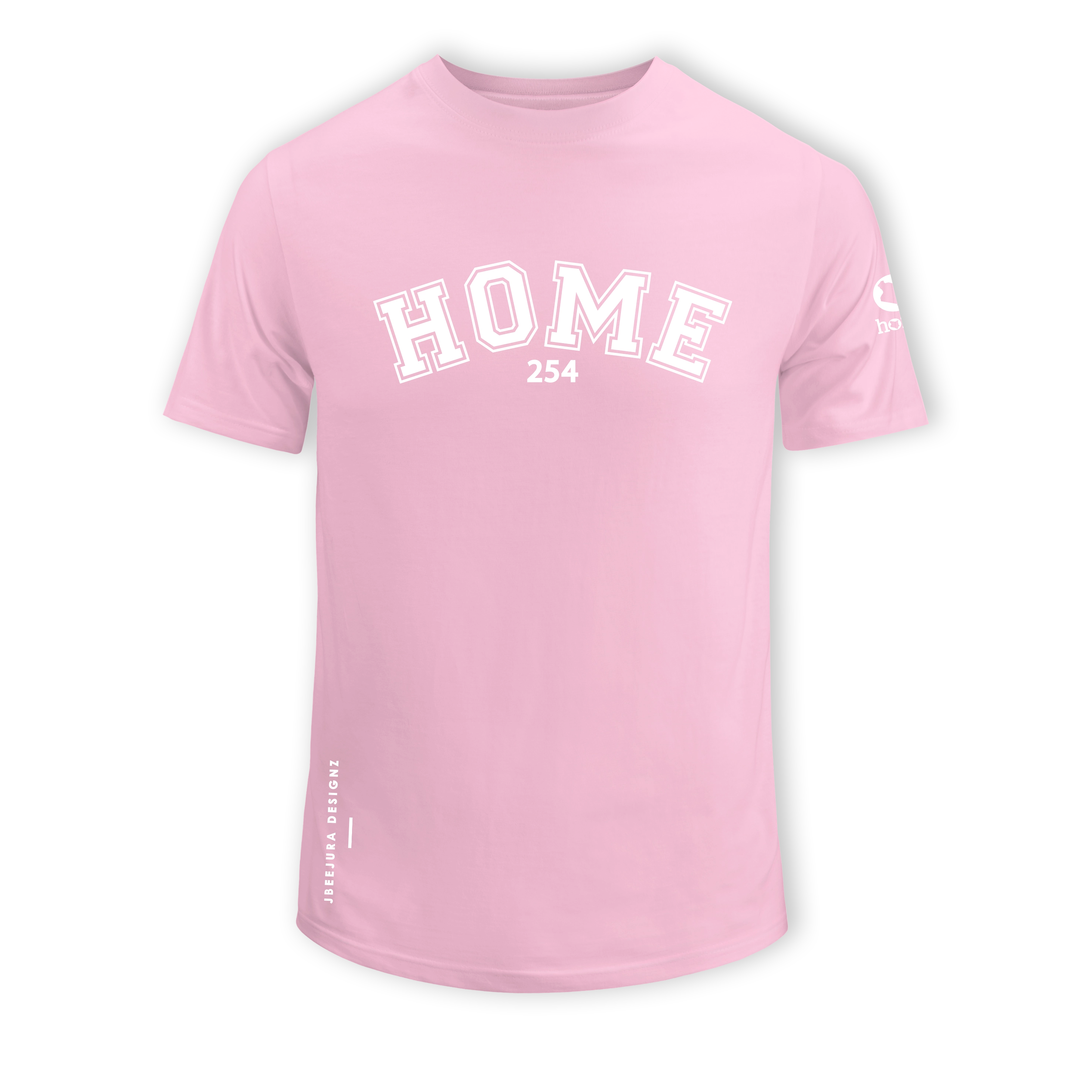 home_254 SHORT-SLEEVED PINK T-SHIRT WITH A WHITE COLLEGE PRINT – COTTON PLUS FABRIC