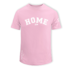 home_254 SHORT-SLEEVED PINK T-SHIRT WITH A WHITE COLLEGE PRINT – COTTON PLUS FABRIC