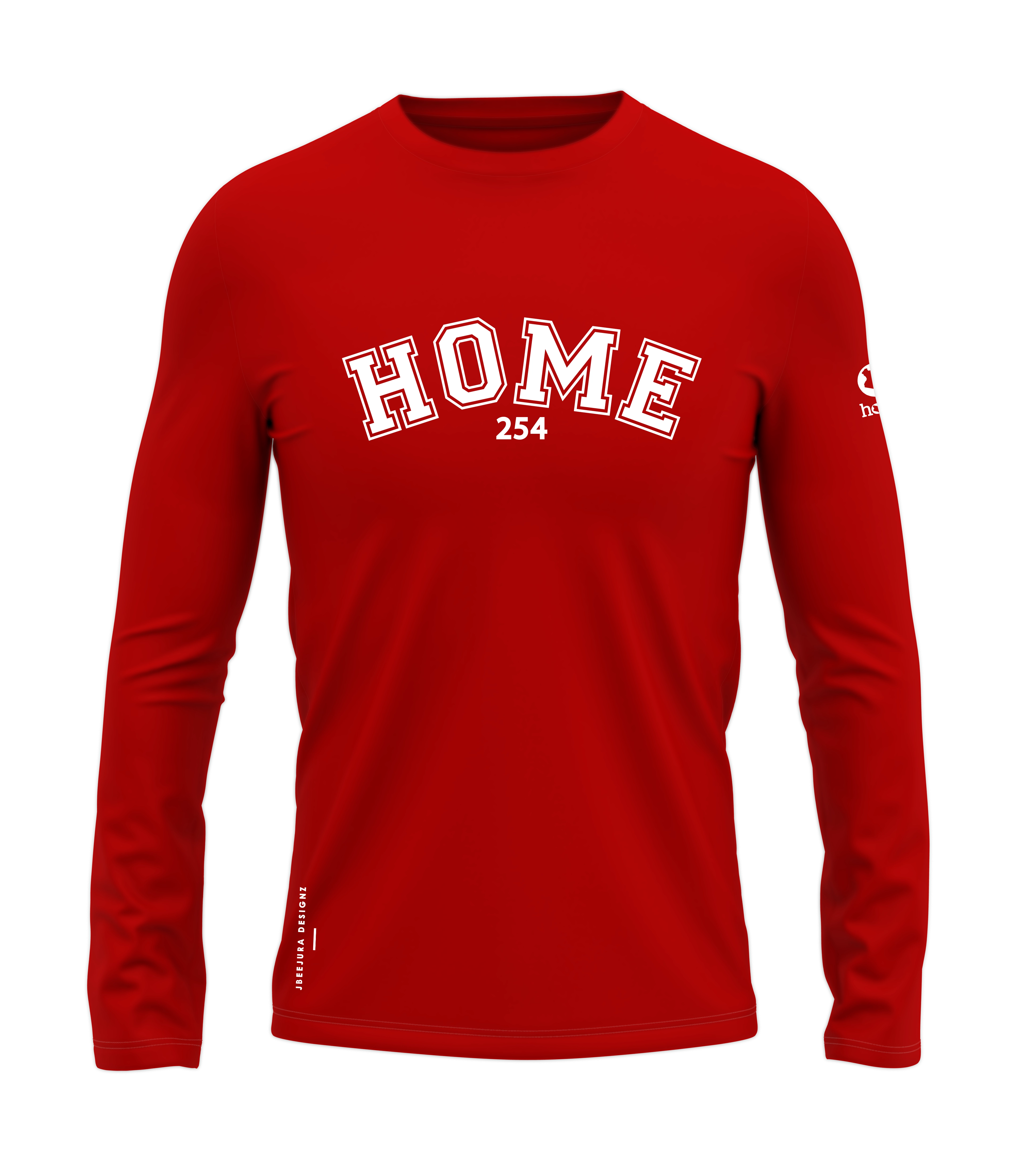 home_254 LONG-SLEEVED RED T-SHIRT WITH A WHITE COLLEGE PRINT – COTTON PLUS FABRIC