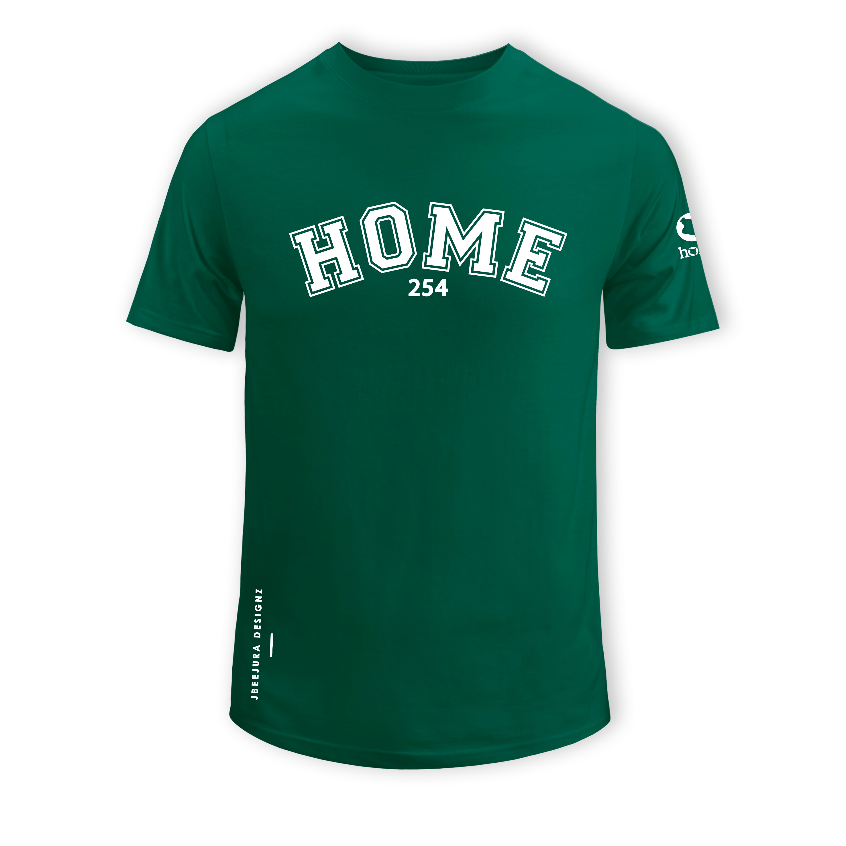 home_254 SHORT-SLEEVED RICH GREEN T-SHIRT WITH A WHITE COLLEGE PRINT – COTTON PLUS FABRIC