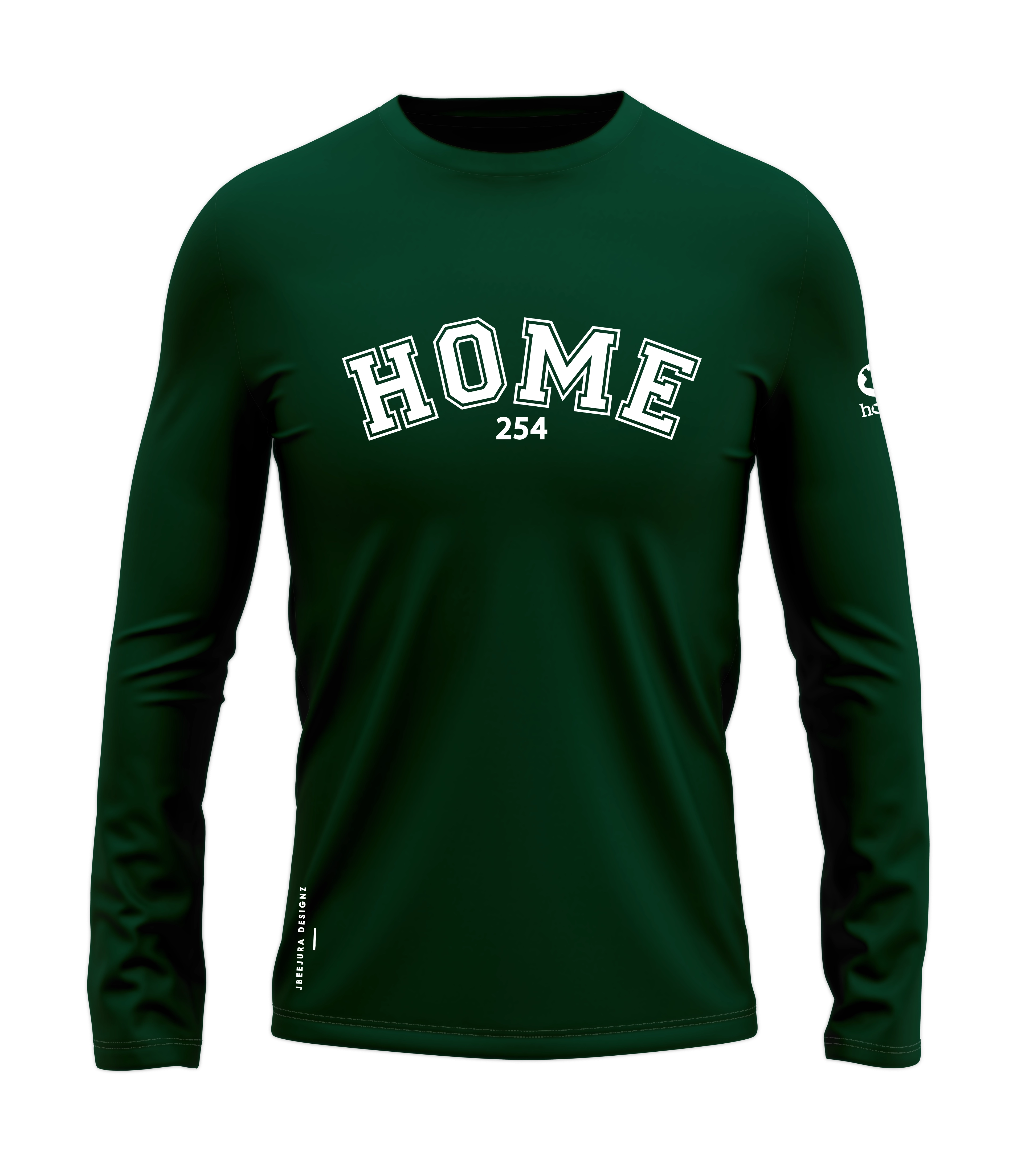 home_254 LONG-SLEEVED RICH GREEN T-SHIRT WITH A WHITE COLLEGE PRINT – COTTON PLUS FABRIC