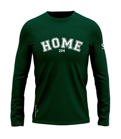 home_254 LONG-SLEEVED RICH GREEN T-SHIRT WITH A WHITE COLLEGE PRINT – COTTON PLUS FABRIC