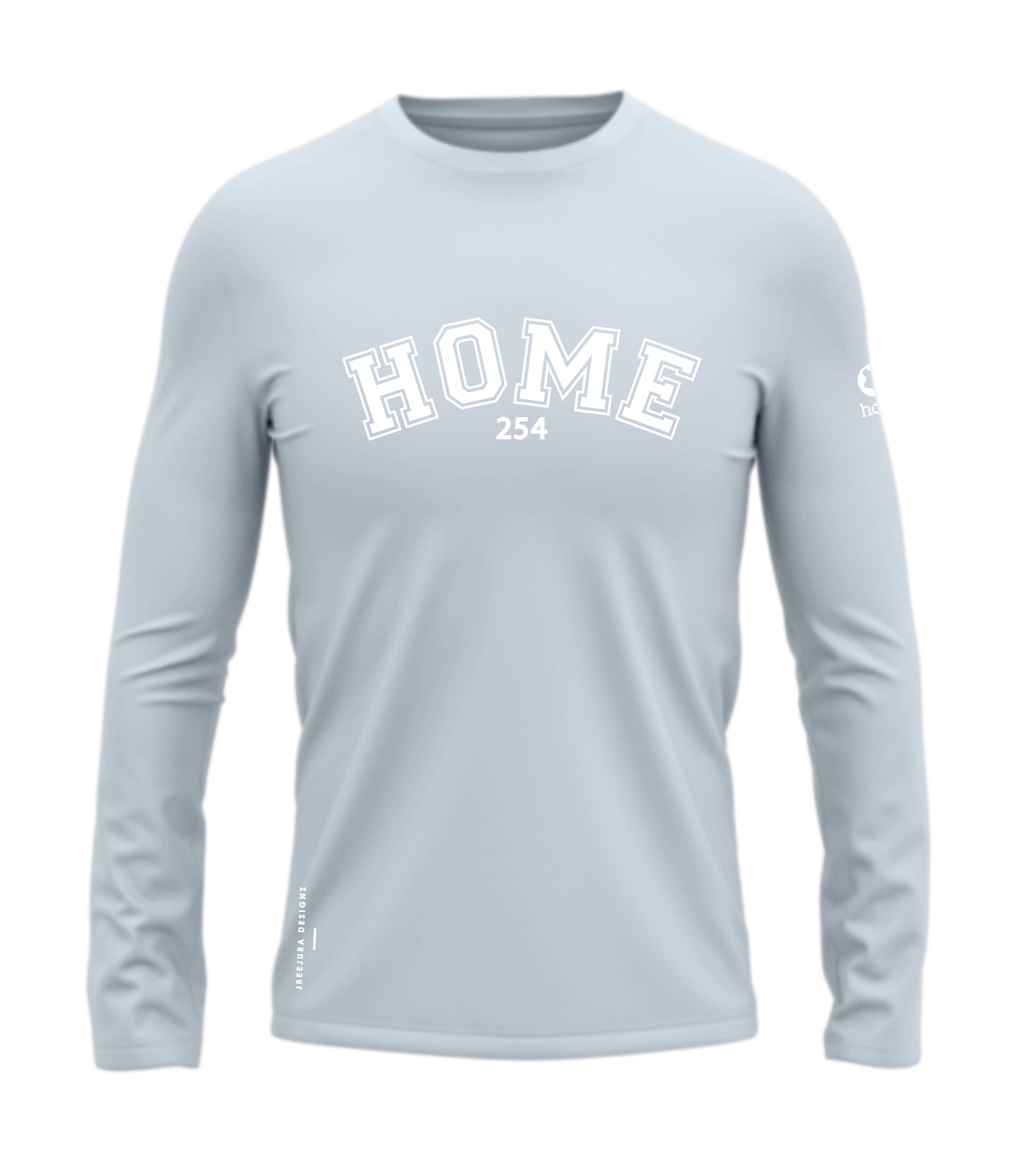 home_254 LONG-SLEEVED SKY-BLUE T-SHIRT WITH A WHITE COLLEGE PRINT – COTTON PLUS FABRIC