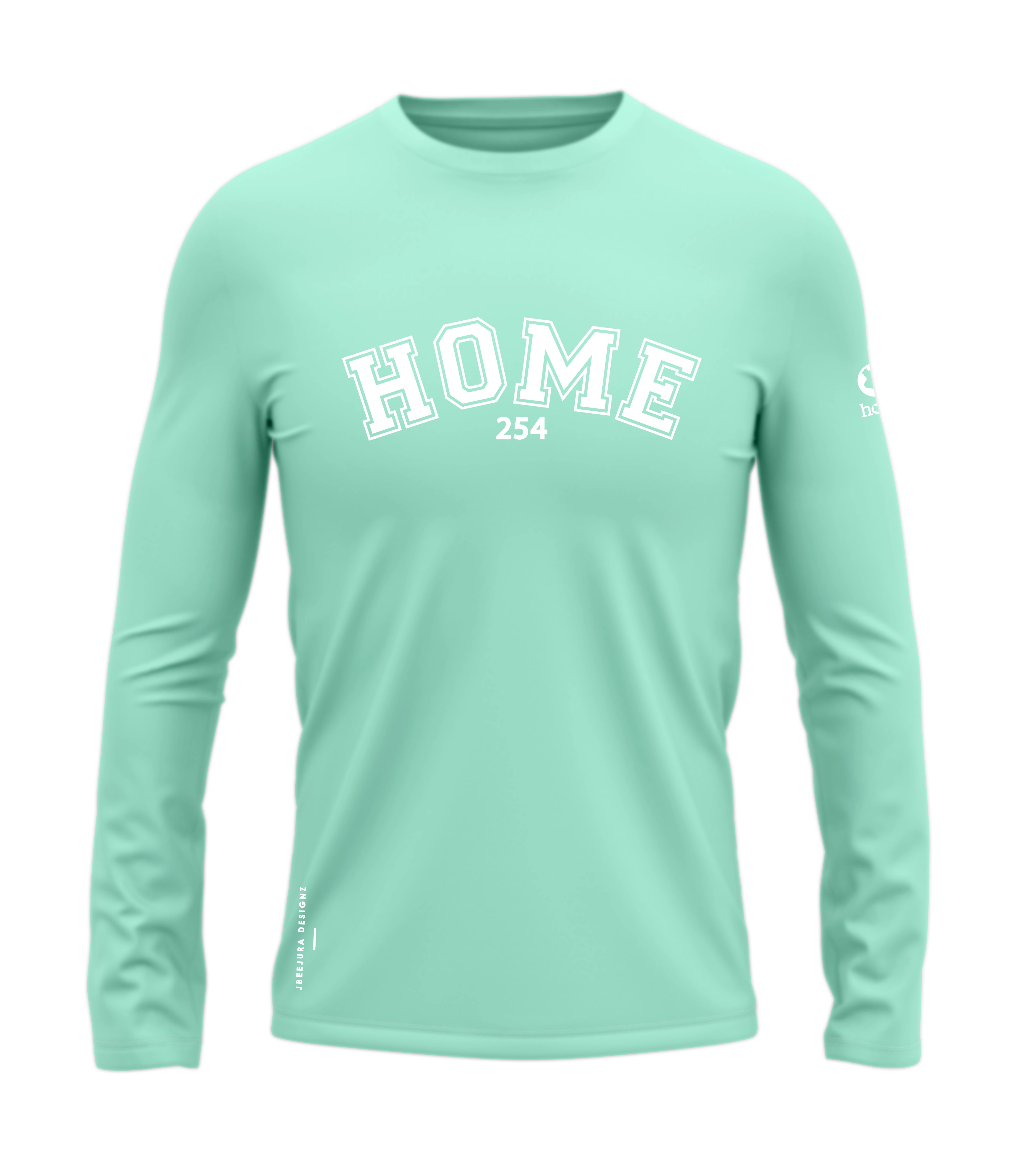 home_254 LONG-SLEEVED TURQUOISE GREEN T-SHIRT WITH A WHITE COLLEGE PRINT – COTTON PLUS FABRIC