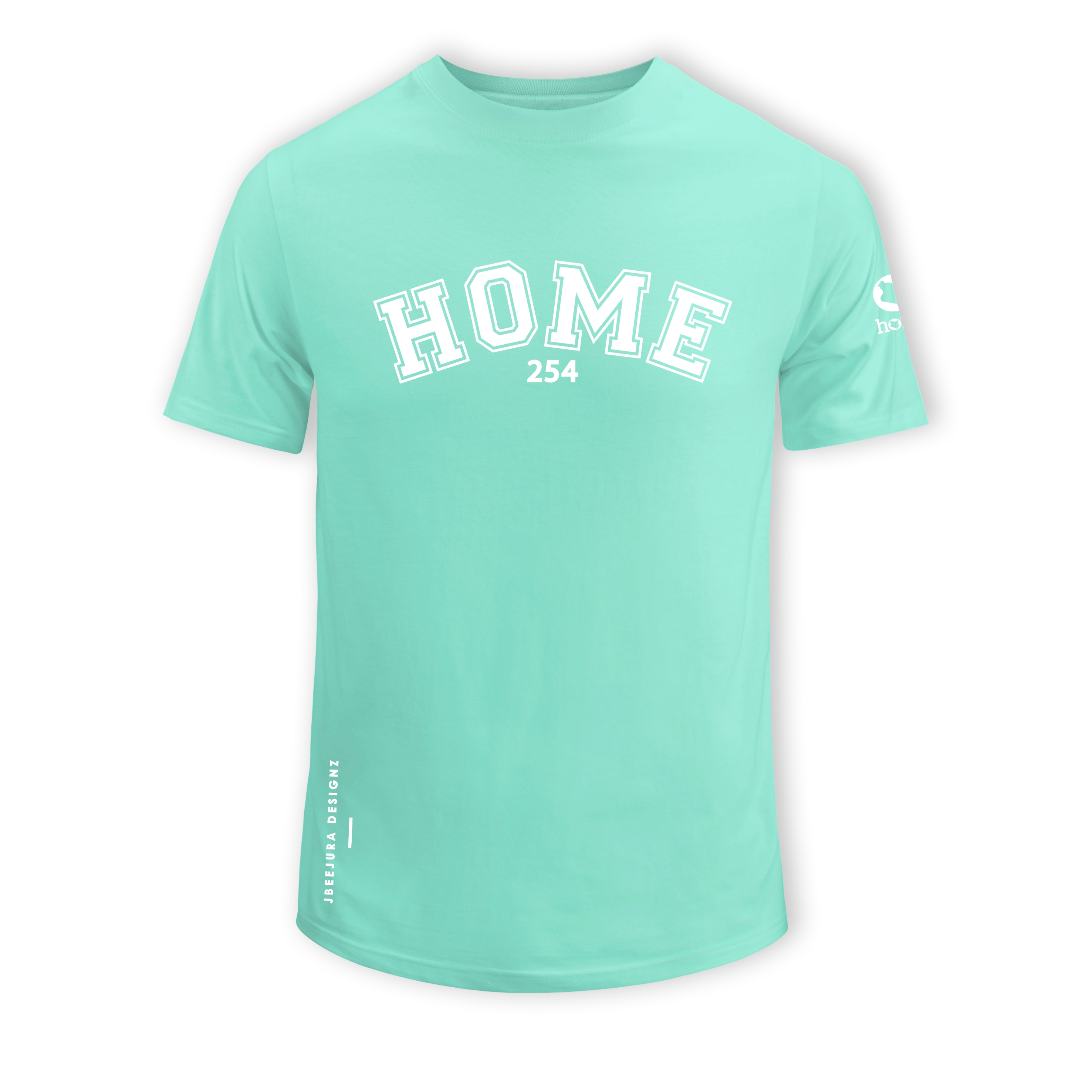 home_254 SHORT-SLEEVED TURQUOISE GREEN T-SHIRT WITH A WHITE COLLEGE PRINT – COTTON PLUS FABRIC
