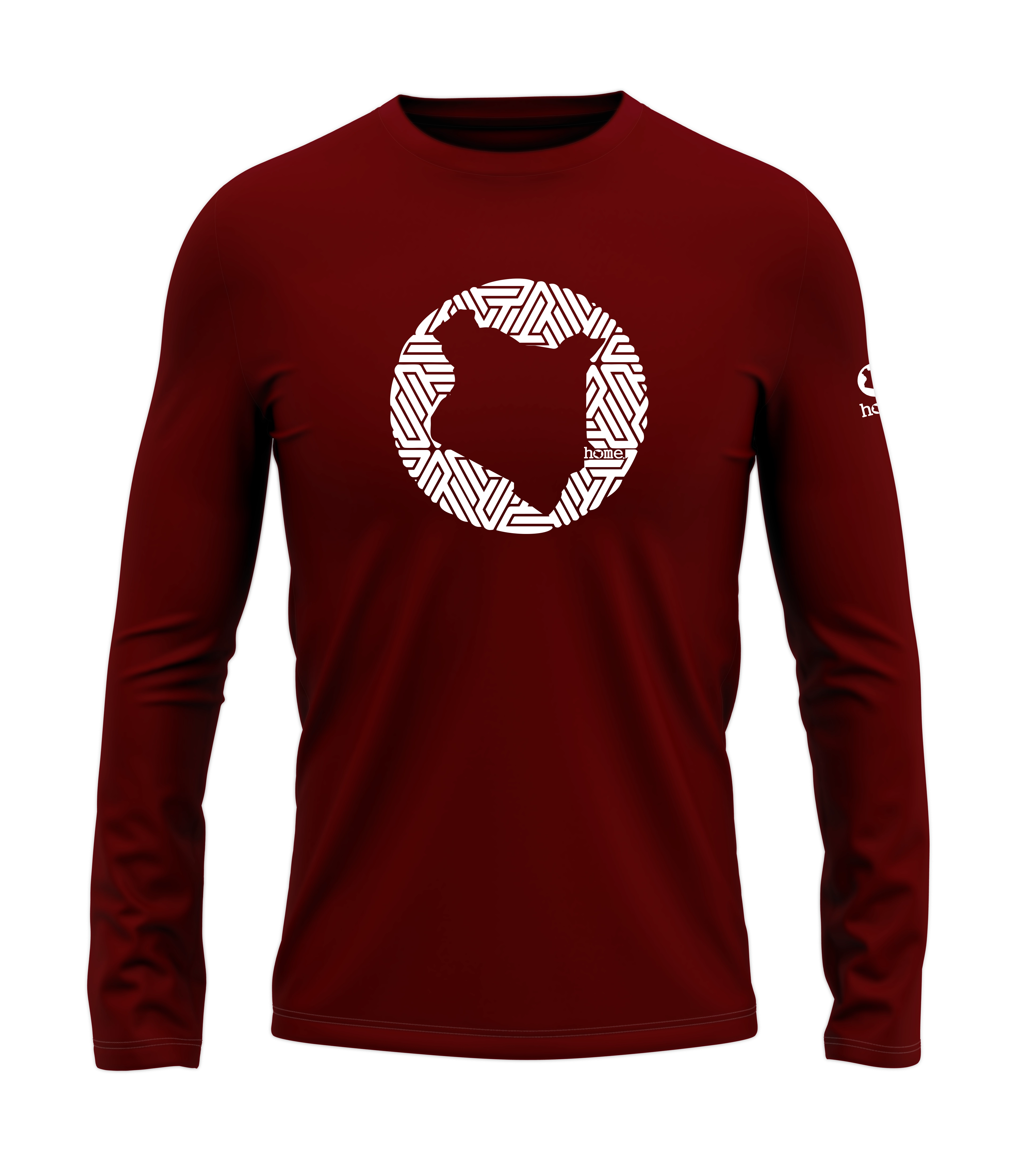 home_254 LONG-SLEEVED MAROON RED T-SHIRT WITH A WHITE MAP PRINT – COTTON PLUS FABRIC