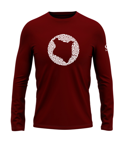 home_254 LONG-SLEEVED MAROON RED T-SHIRT WITH A WHITE MAP PRINT – COTTON PLUS FABRIC