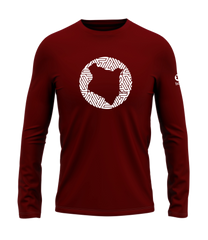 home_254 LONG-SLEEVED MAROON RED T-SHIRT WITH A WHITE MAP PRINT – COTTON PLUS FABRIC