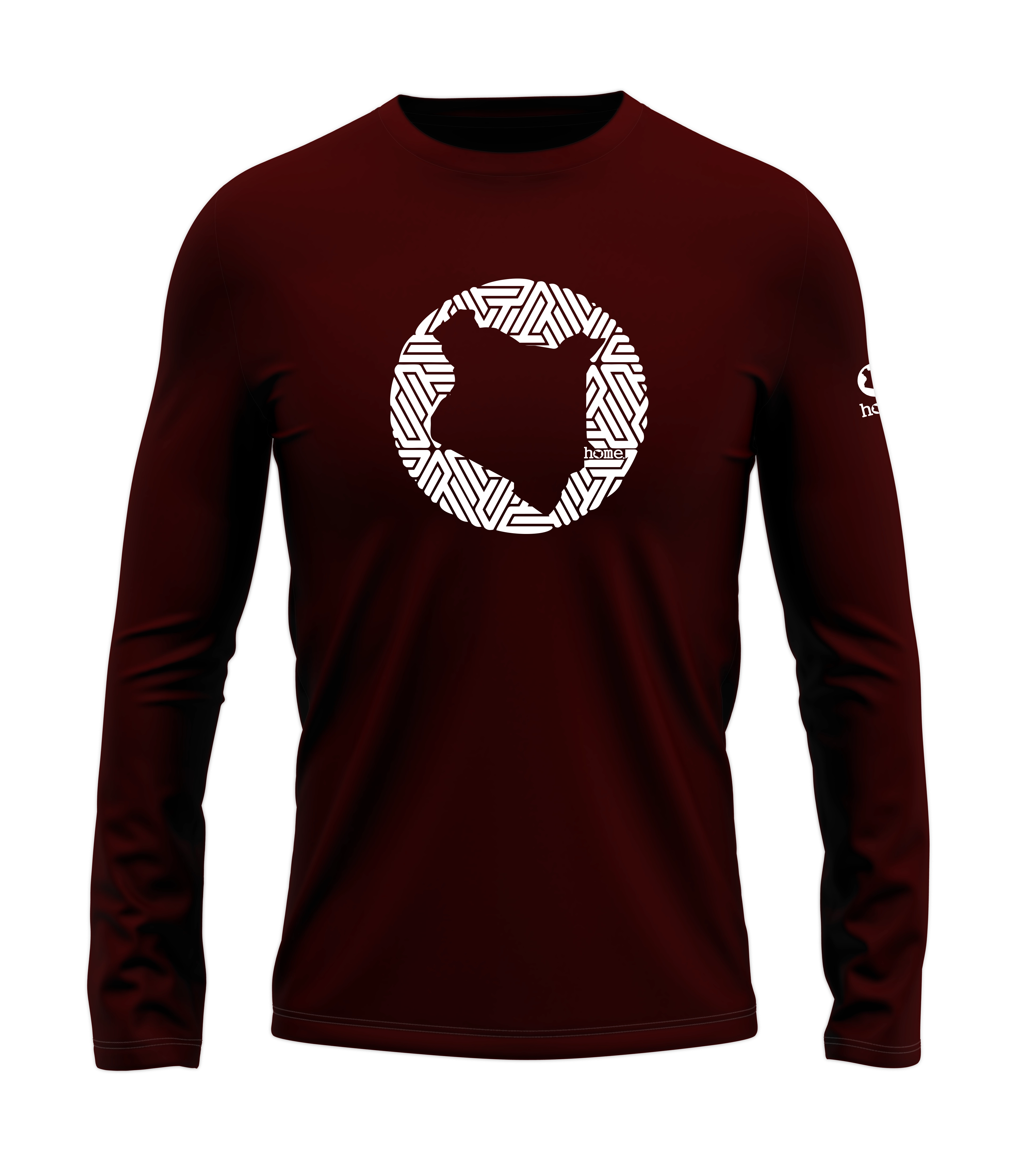home_254 LONG-SLEEVED MAROON T-SHIRT WITH A WHITE MAP PRINT – COTTON PLUS FABRIC
