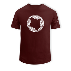 home_254 SHORT-SLEEVED MAROON T-SHIRT WITH A WHITE MAP PRINT – COTTON PLUS FABRIC