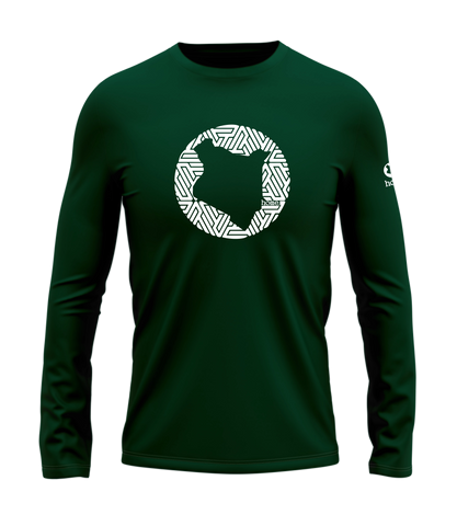 home_254 LONG-SLEEVED RICH GREEN T-SHIRT WITH A WHITE MAP PRINT – COTTON PLUS FABRIC