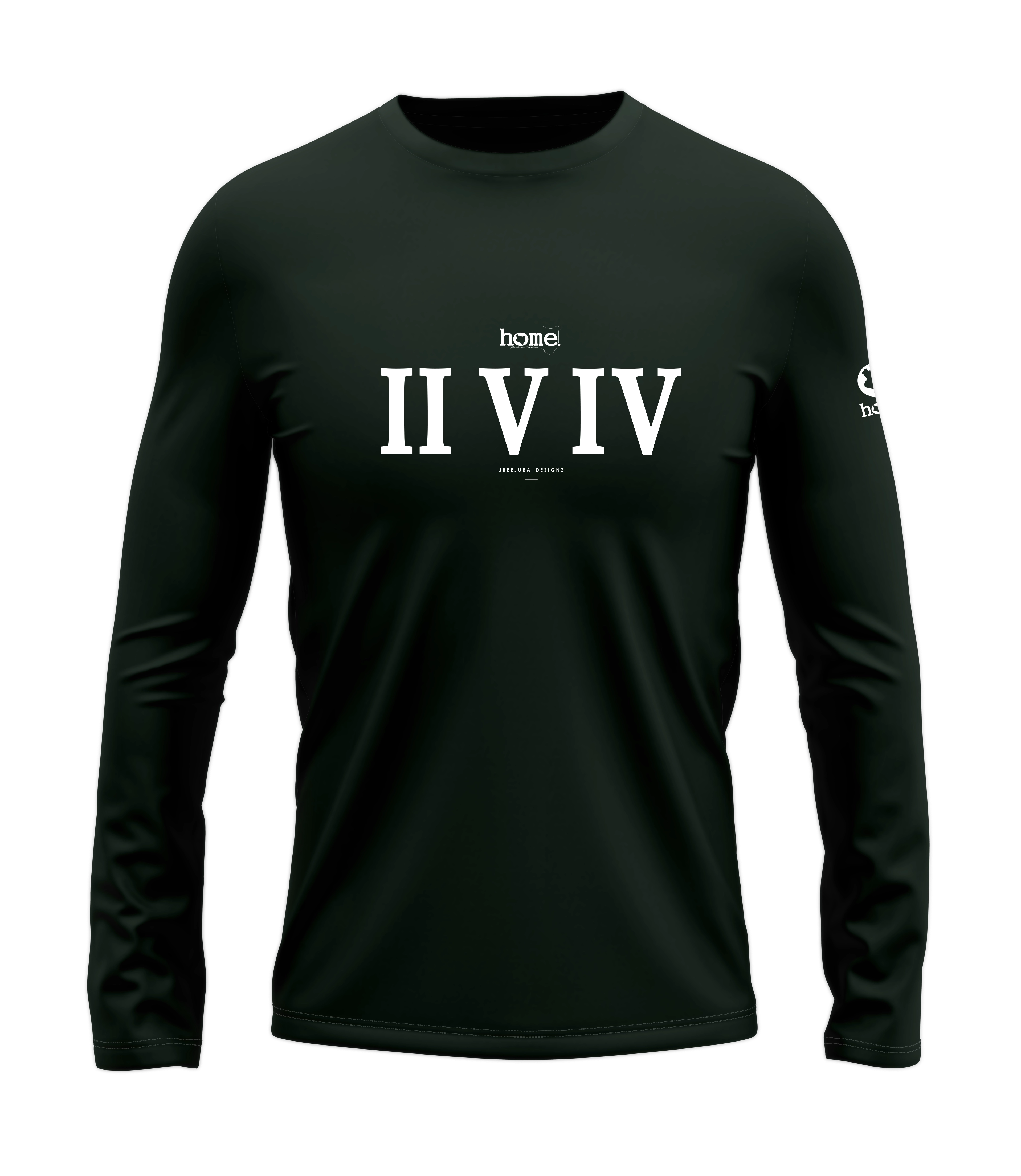 home_254 LONG-SLEEVED FOREST GREEN T-SHIRT WITH A WHITE ROMAN NUMERALS PRINT – COTTON PLUS FABRIC