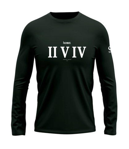 home_254 LONG-SLEEVED FOREST GREEN T-SHIRT WITH A WHITE ROMAN NUMERALS PRINT – COTTON PLUS FABRIC