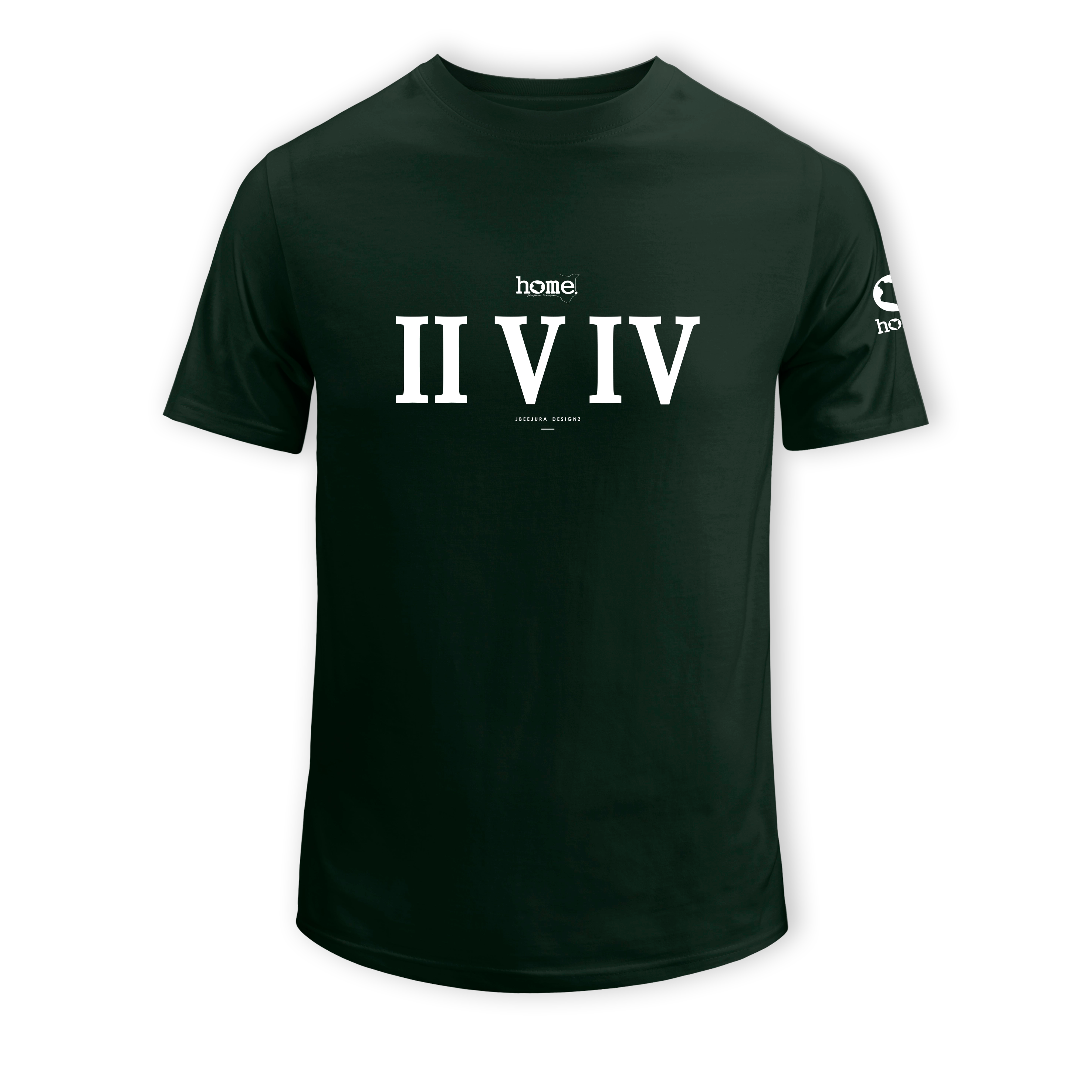 home_254 SHORT-SLEEVED FOREST GREEN T-SHIRT WITH A WHITE ROMAN NUMERALS PRINT – COTTON PLUS FABRIC