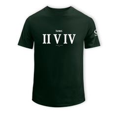 home_254 SHORT-SLEEVED FOREST GREEN T-SHIRT WITH A WHITE ROMAN NUMERALS PRINT – COTTON PLUS FABRIC