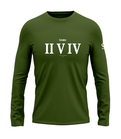 home_254 LONG-SLEEVED JUNGLE GREEN T-SHIRT WITH A WHITE ROMAN NUMERALS PRINT – COTTON PLUS FABRIC