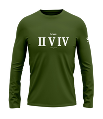 home_254 LONG-SLEEVED JUNGLE GREEN T-SHIRT WITH A WHITE ROMAN NUMERALS PRINT – COTTON PLUS FABRIC
