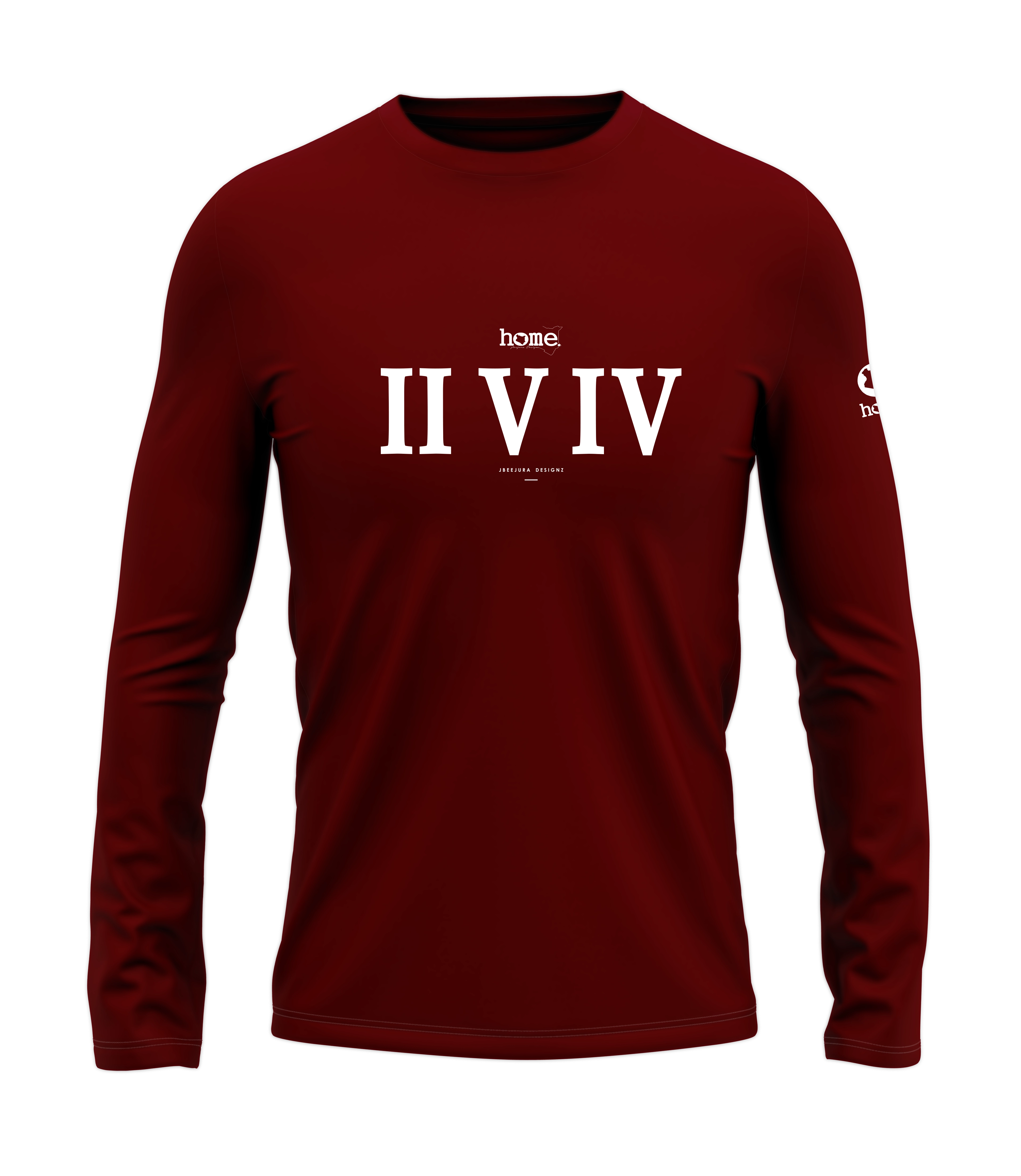 home_254 LONG-SLEEVED MAROON RED T-SHIRT WITH A WHITE ROMAN NUMERALS PRINT – COTTON PLUS FABRIC