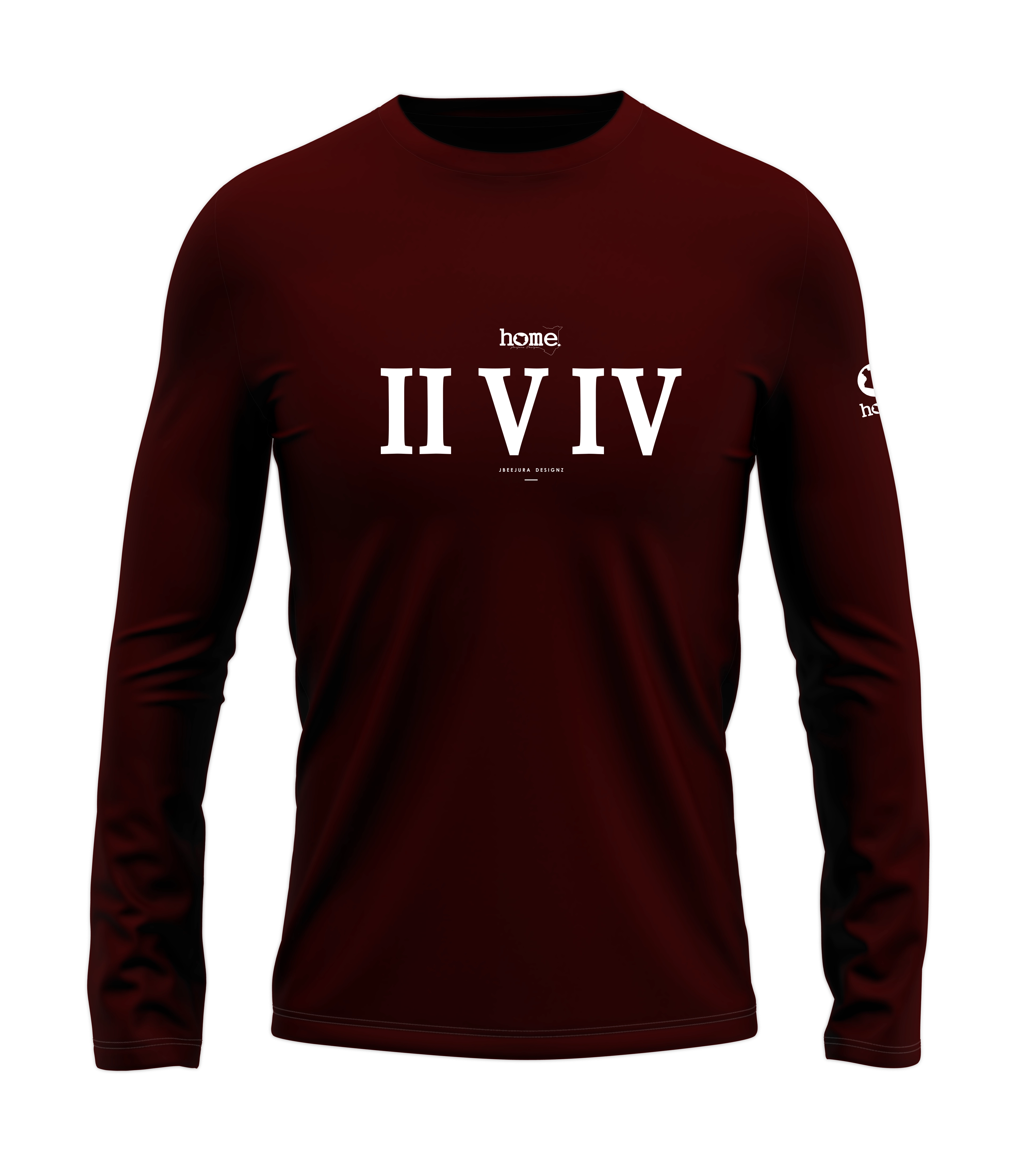 home_254 LONG-SLEEVED MAROON T-SHIRT WITH A WHITE ROMAN NUMERALS PRINT – COTTON PLUS FABRIC