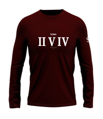home_254 LONG-SLEEVED MAROON T-SHIRT WITH A WHITE ROMAN NUMERALS PRINT – COTTON PLUS FABRIC