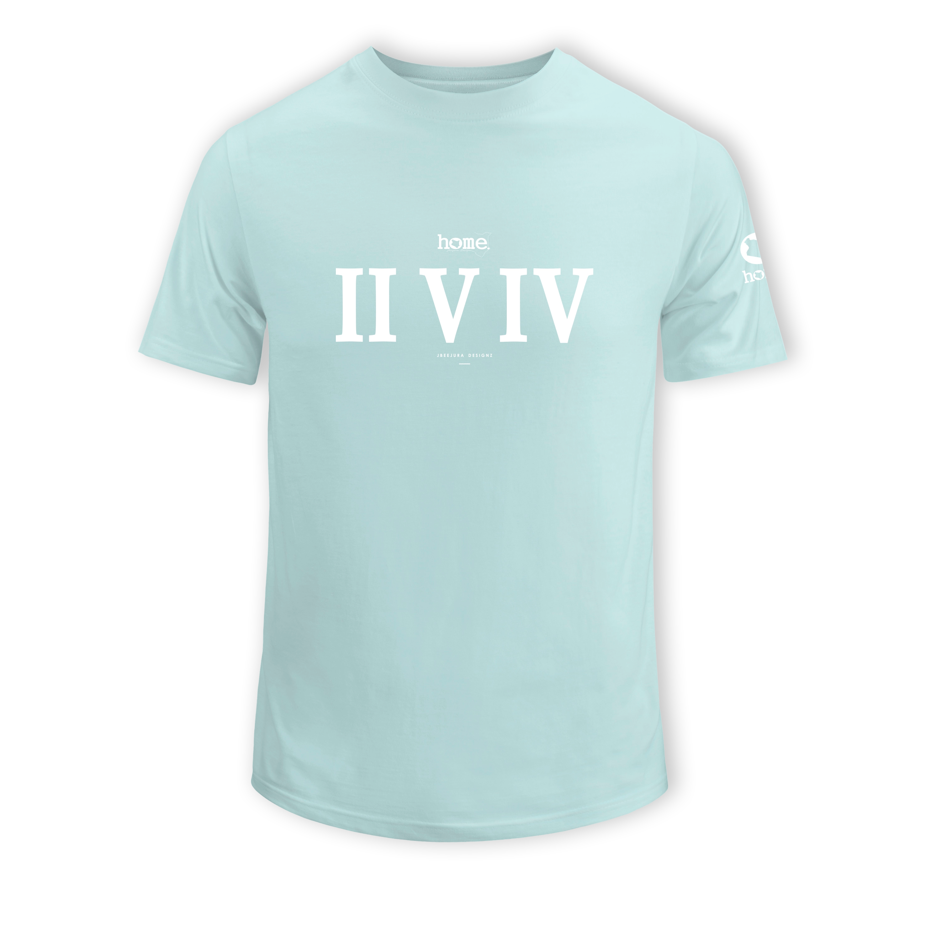 home_254 SHORT-SLEEVED MISTY BLUE T-SHIRT WITH A WHITE ROMAN NUMERALS PRINT – COTTON PLUS FABRIC