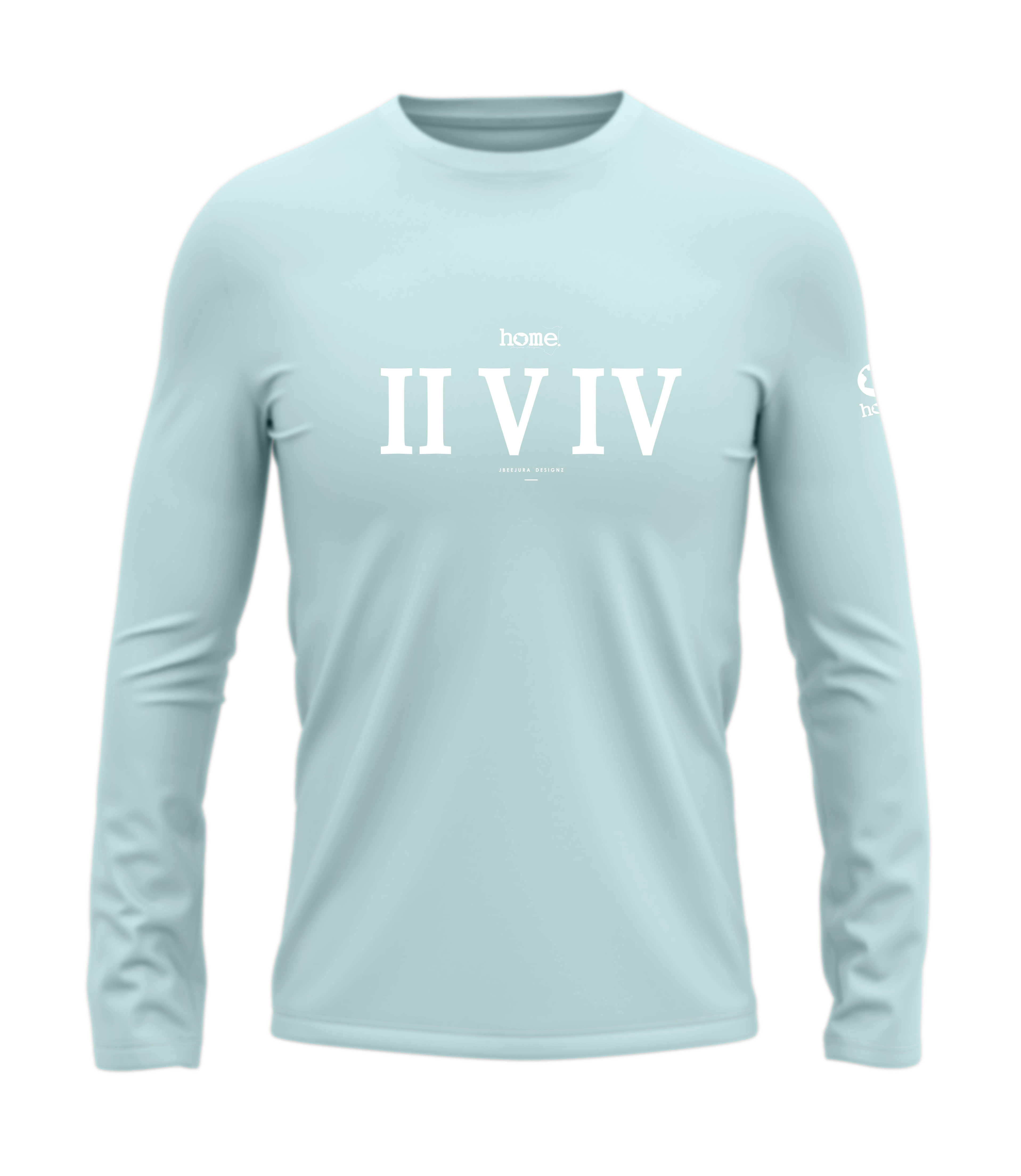 home_254 LONG-SLEEVED MISTY BLUE T-SHIRT WITH A WHITE ROMAN NUMERALS PRINT – COTTON PLUS FABRIC