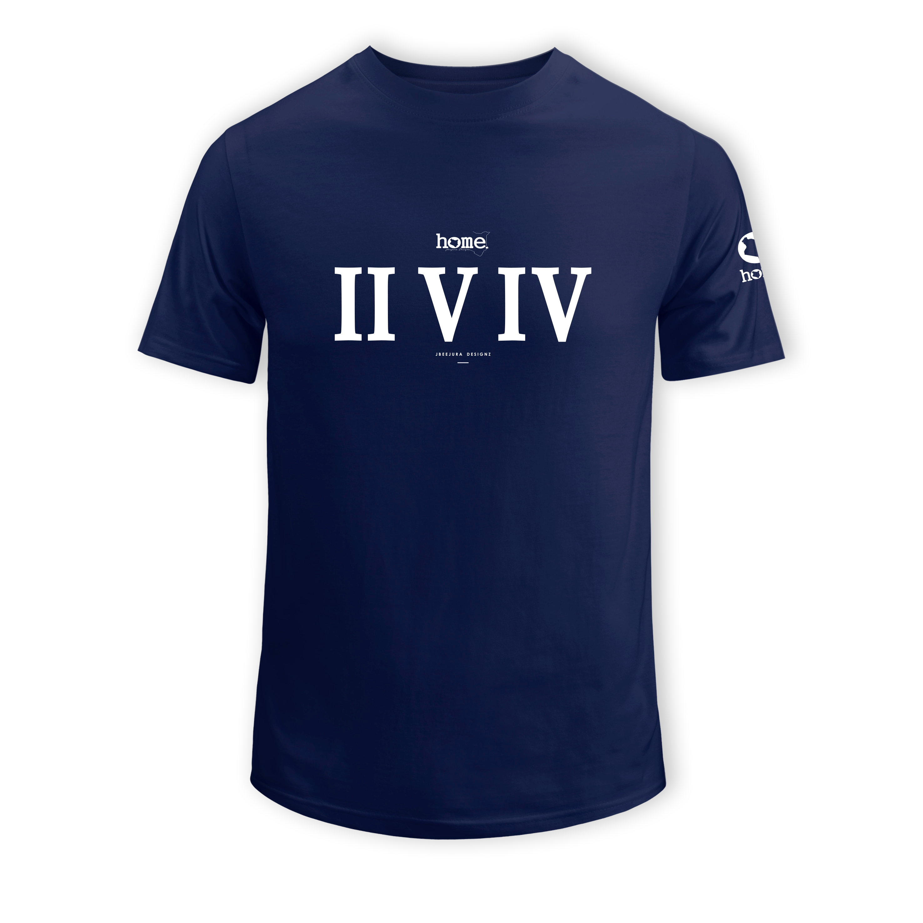 home_254 SHORT-SLEEVED NAVY BLUE T-SHIRT WITH A WHITE ROMAN NUMERALS PRINT – COTTON PLUS FABRIC