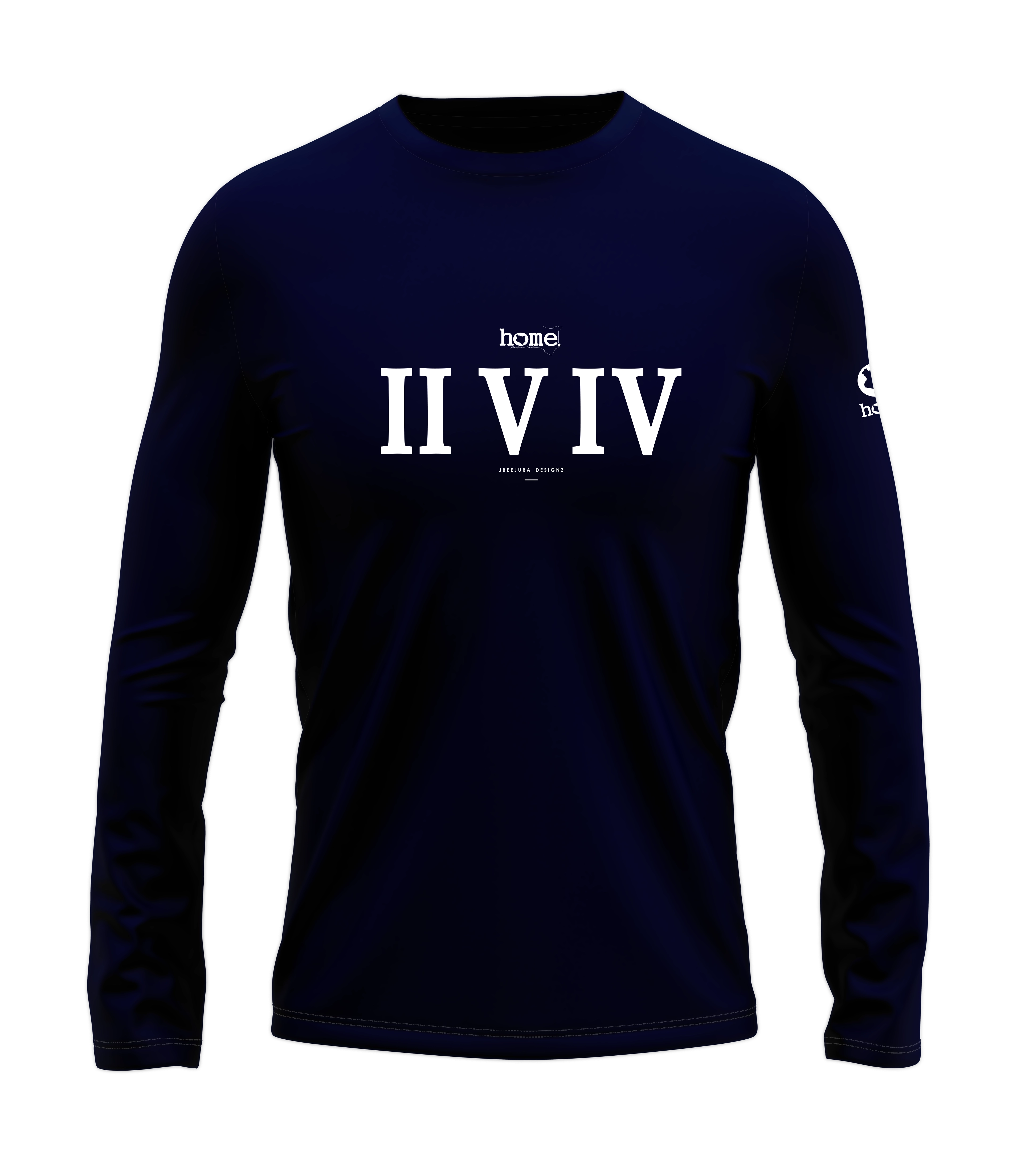 home_254 LONG-SLEEVED NAVY BLUE T-SHIRT WITH A WHITE ROMAN NUMERALS PRINT – COTTON PLUS FABRIC