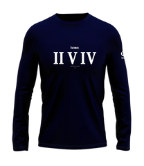 home_254 LONG-SLEEVED NAVY BLUE T-SHIRT WITH A WHITE ROMAN NUMERALS PRINT – COTTON PLUS FABRIC