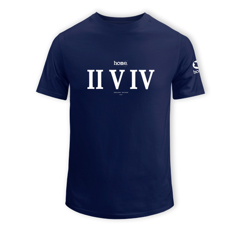 home_254 SHORT-SLEEVED NAVY BLUE T-SHIRT WITH A WHITE ROMAN NUMERALS PRINT – COTTON PLUS FABRIC