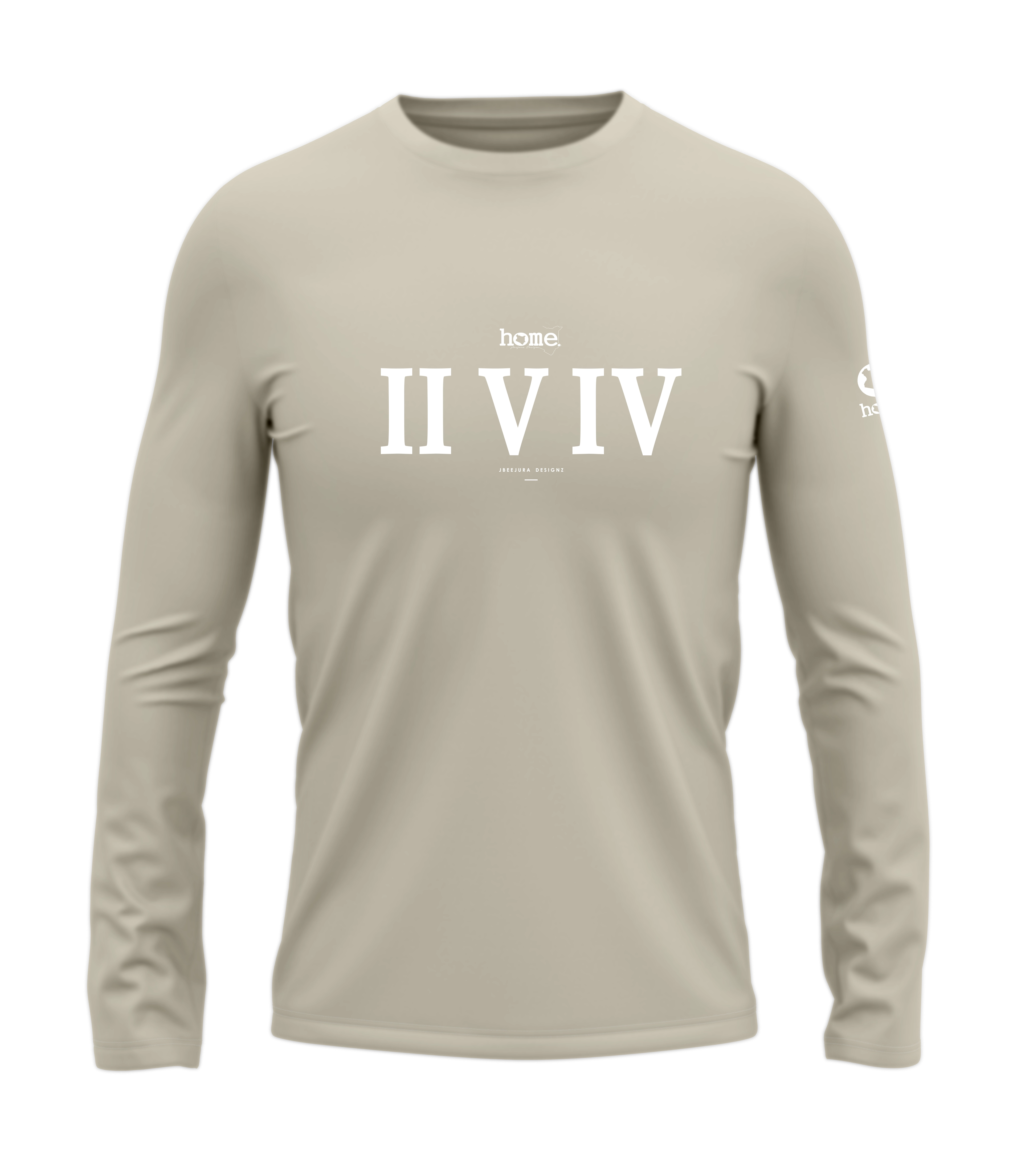 home_254 LONG-SLEEVED NUDE T-SHIRT WITH A WHITE ROMAN NUMERALS PRINT – COTTON PLUS FABRIC