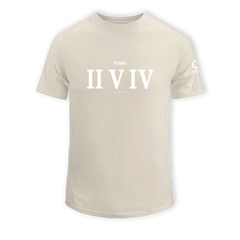 home_254 SHORT-SLEEVED NUDE T-SHIRT WITH A WHITE ROMAN NUMERALS PRINT – COTTON PLUS FABRIC