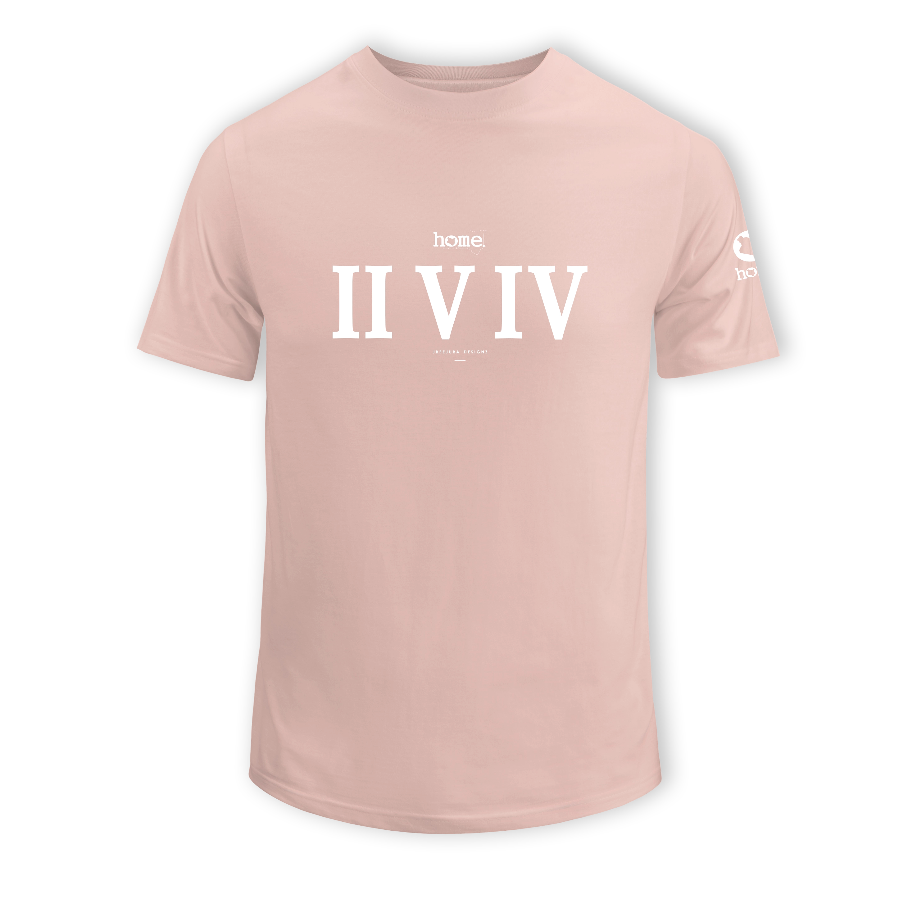 home_254 SHORT-SLEEVED PEACH T-SHIRT WITH A WHITE ROMAN NUMERALS PRINT – COTTON PLUS FABRIC