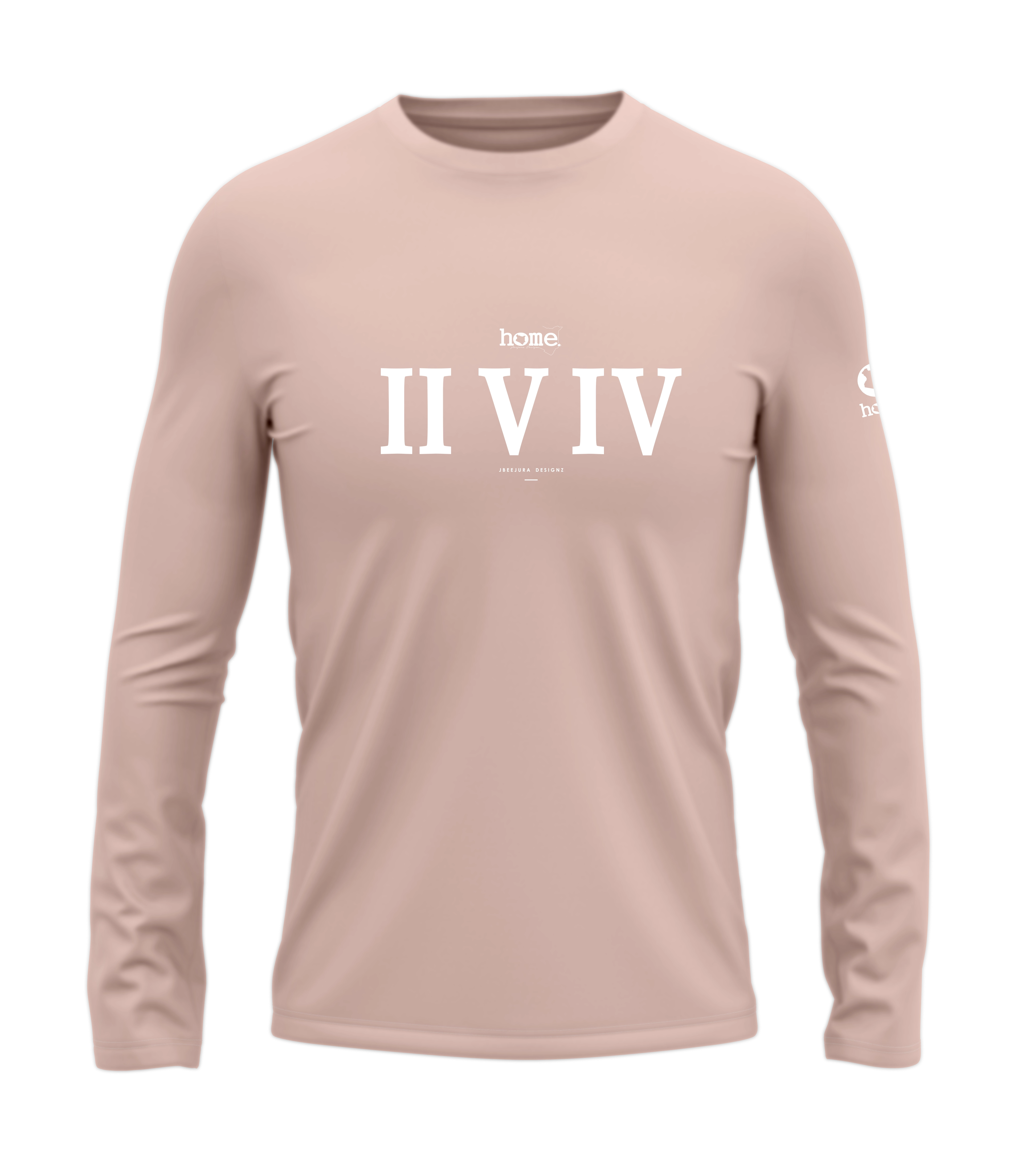 home_254 LONG-SLEEVED PEACH T-SHIRT WITH A WHITE ROMAN NUMERALS PRINT – COTTON PLUS FABRIC