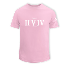 home_254 SHORT-SLEEVED PINK T-SHIRT WITH A WHITE ROMAN NUMERALS PRINT – COTTON PLUS FABRIC