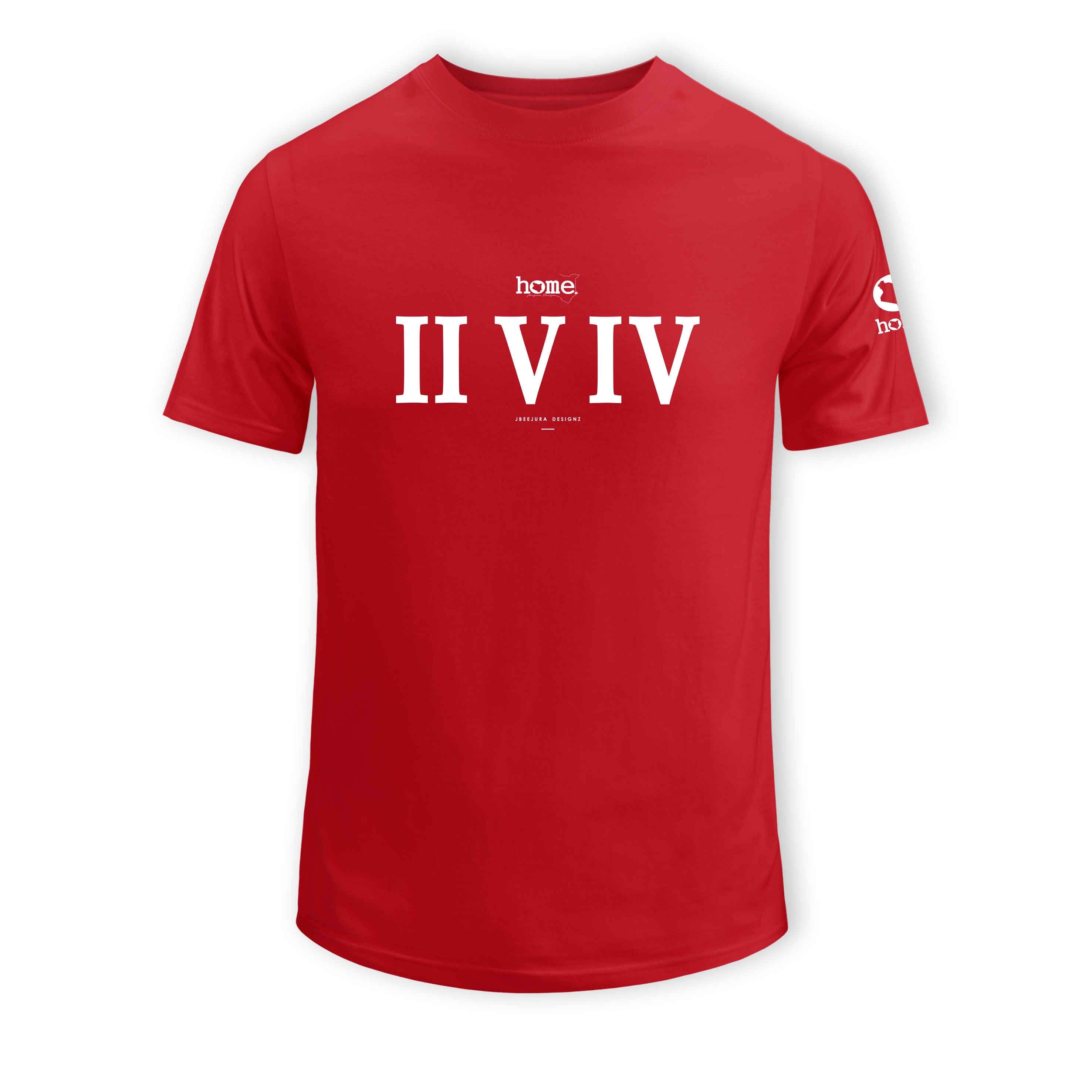 home_254 SHORT-SLEEVED RED T-SHIRT WITH A WHITE ROMAN NUMERALS PRINT – COTTON PLUS FABRIC